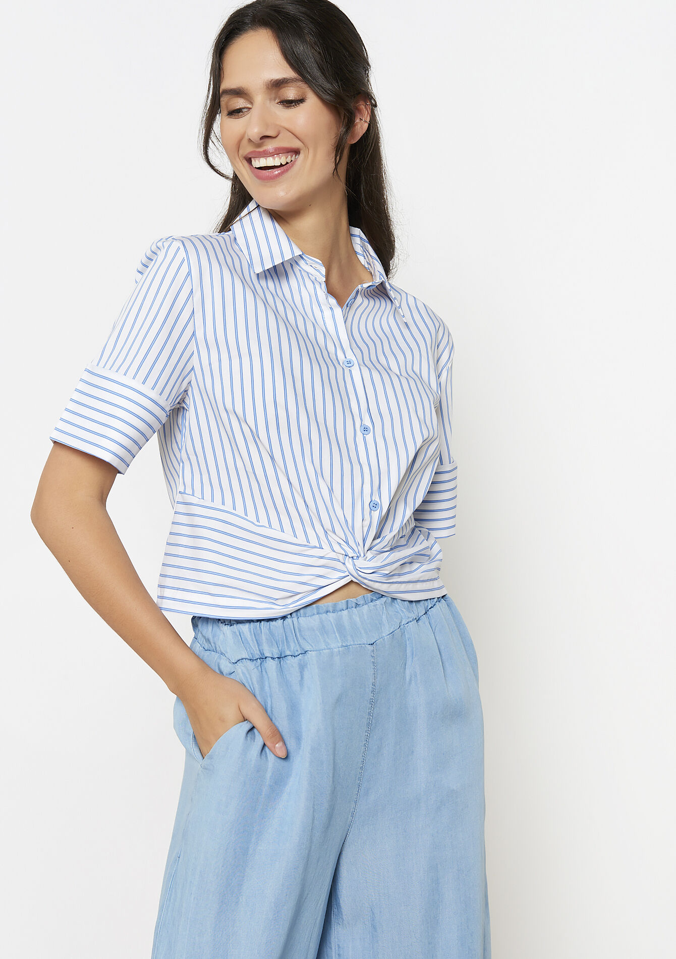 Gestreept hemd met knoop, Gestreept hemd met knoop - OPTICAL WHITE - 05702842_1019