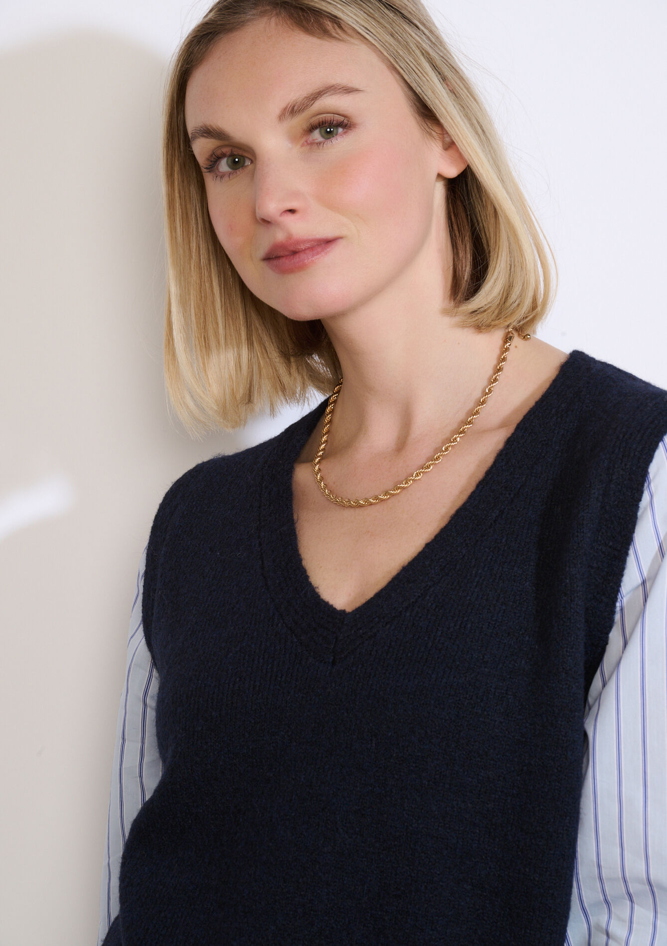 Trui met poplin laagjeslook - NAVY BASIC - 04007167_2723