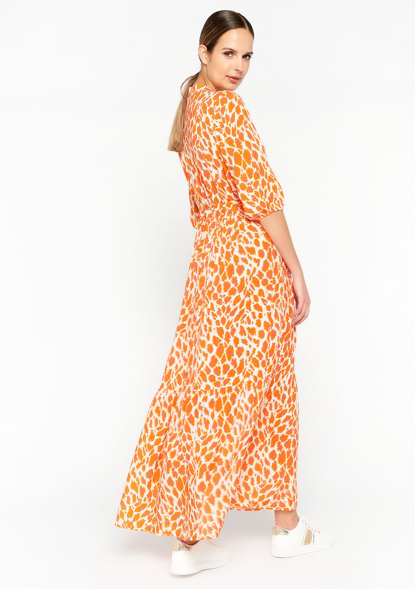 Maxi-jurk met luipaardprint, Maxi-jurk met luipaardprint - ORANGE BRIGHT - 08601902_1255