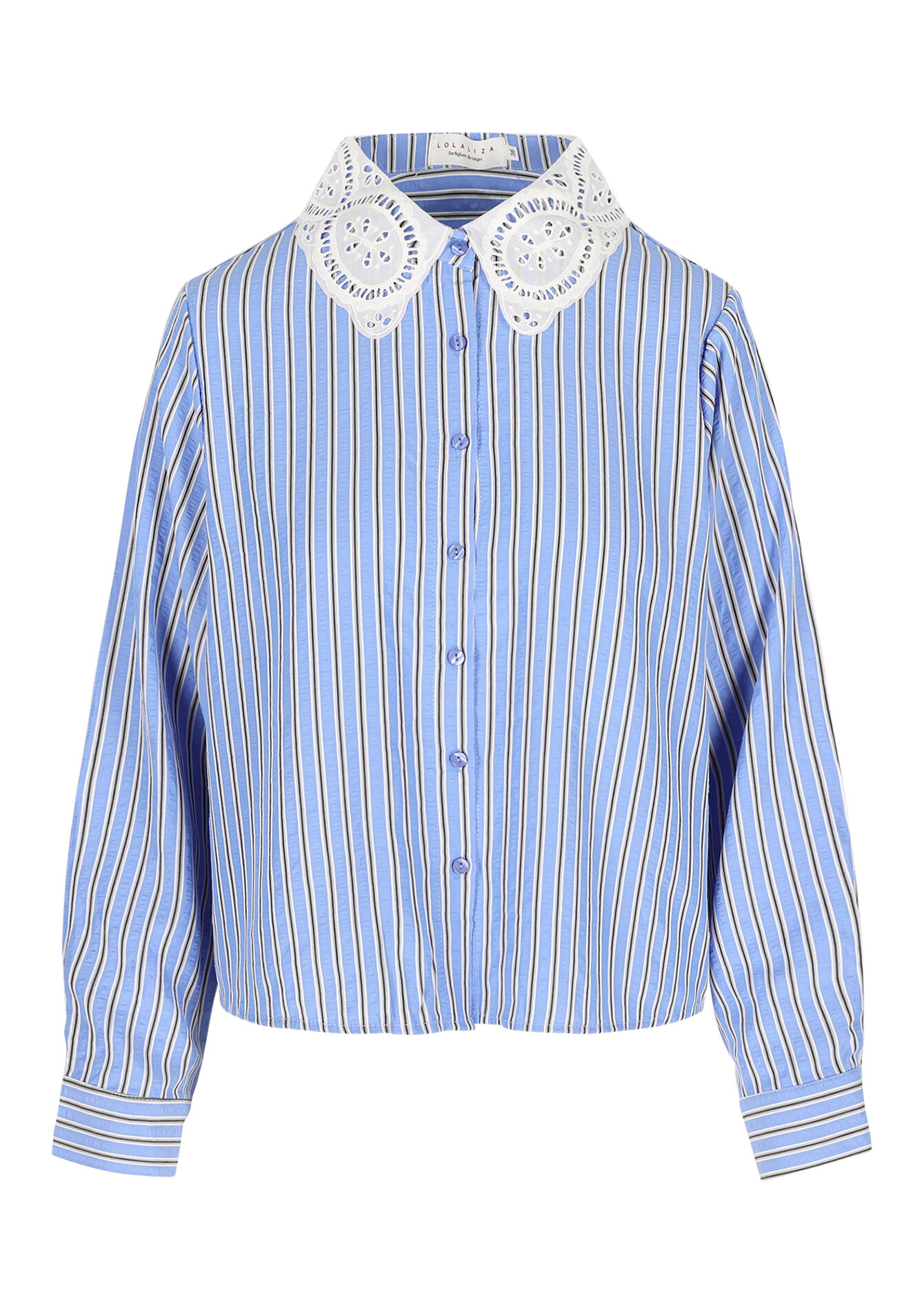 Gestreept hemd met macramékraag - BLUE PASTEL - 05702872_3003