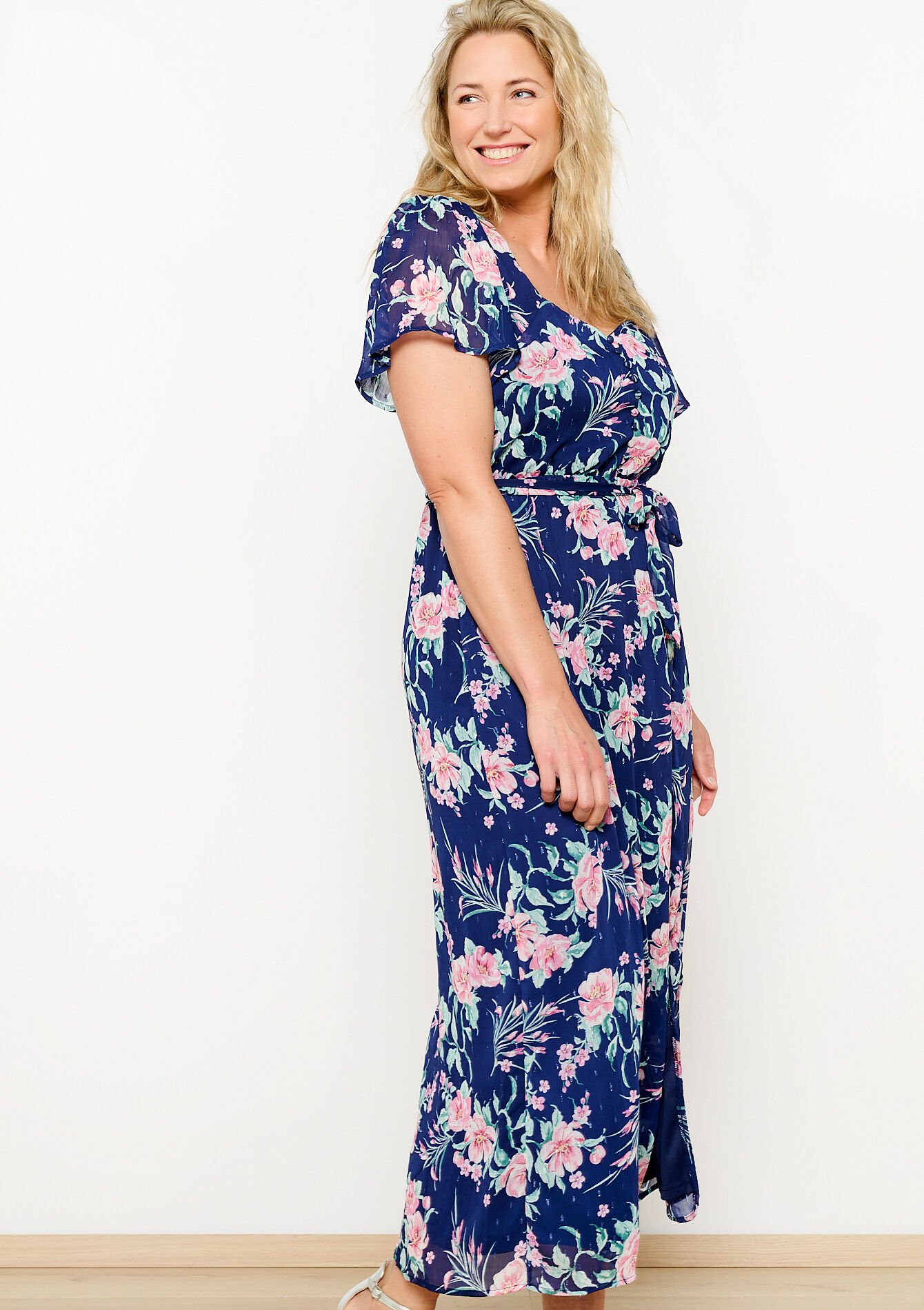 Maxi-jurk met lurex bloemen, Maxi-jurk met lurex bloemen - NAVY BASIC - 08602211_2723