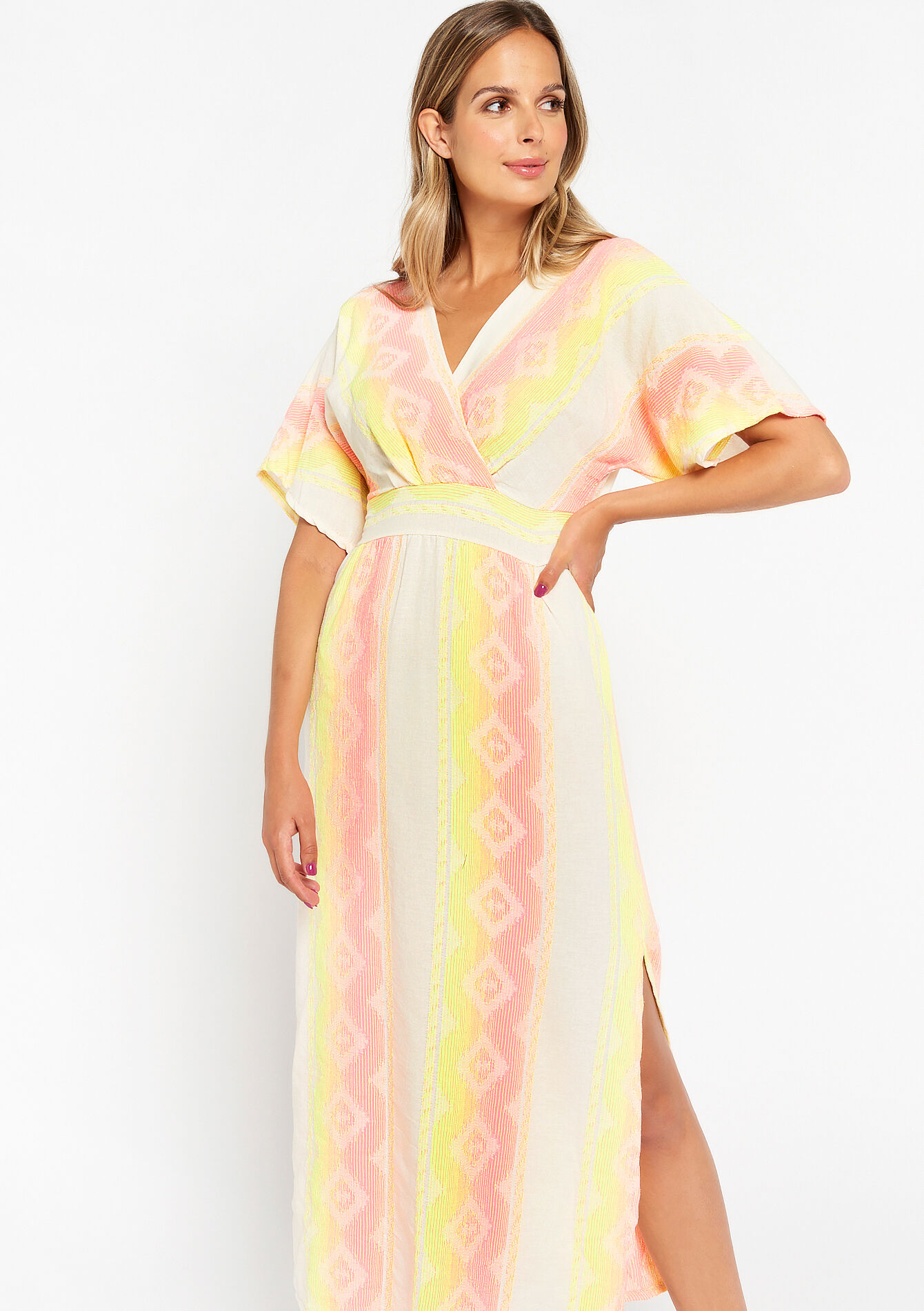 Wrap dress with ikat - YELLOW SUN - 08602096_5007