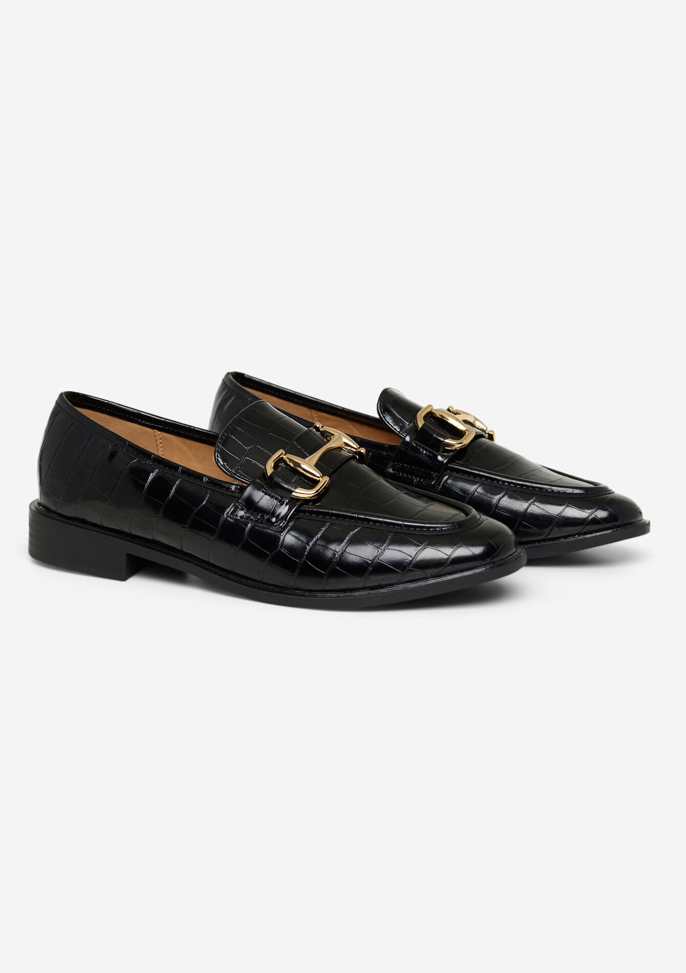 Glossy buckle loafers, , front