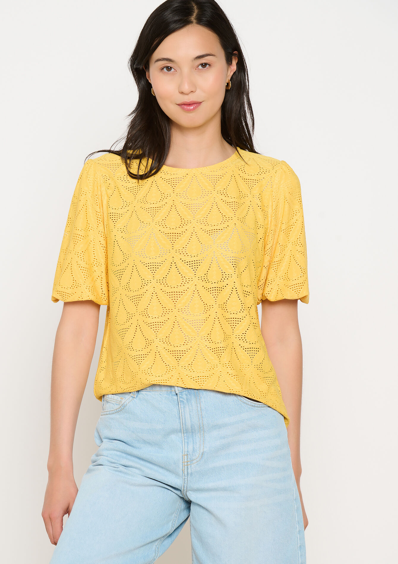 Gehaakt geborduurd shirt, Gehaakt geborduurd shirt - OCHER HONEY - 02301832