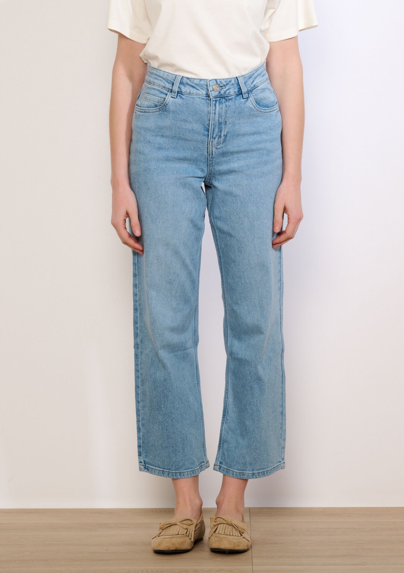 7/8 jeans met hoge taille - BLUE BLEACHED - 22000630_0502