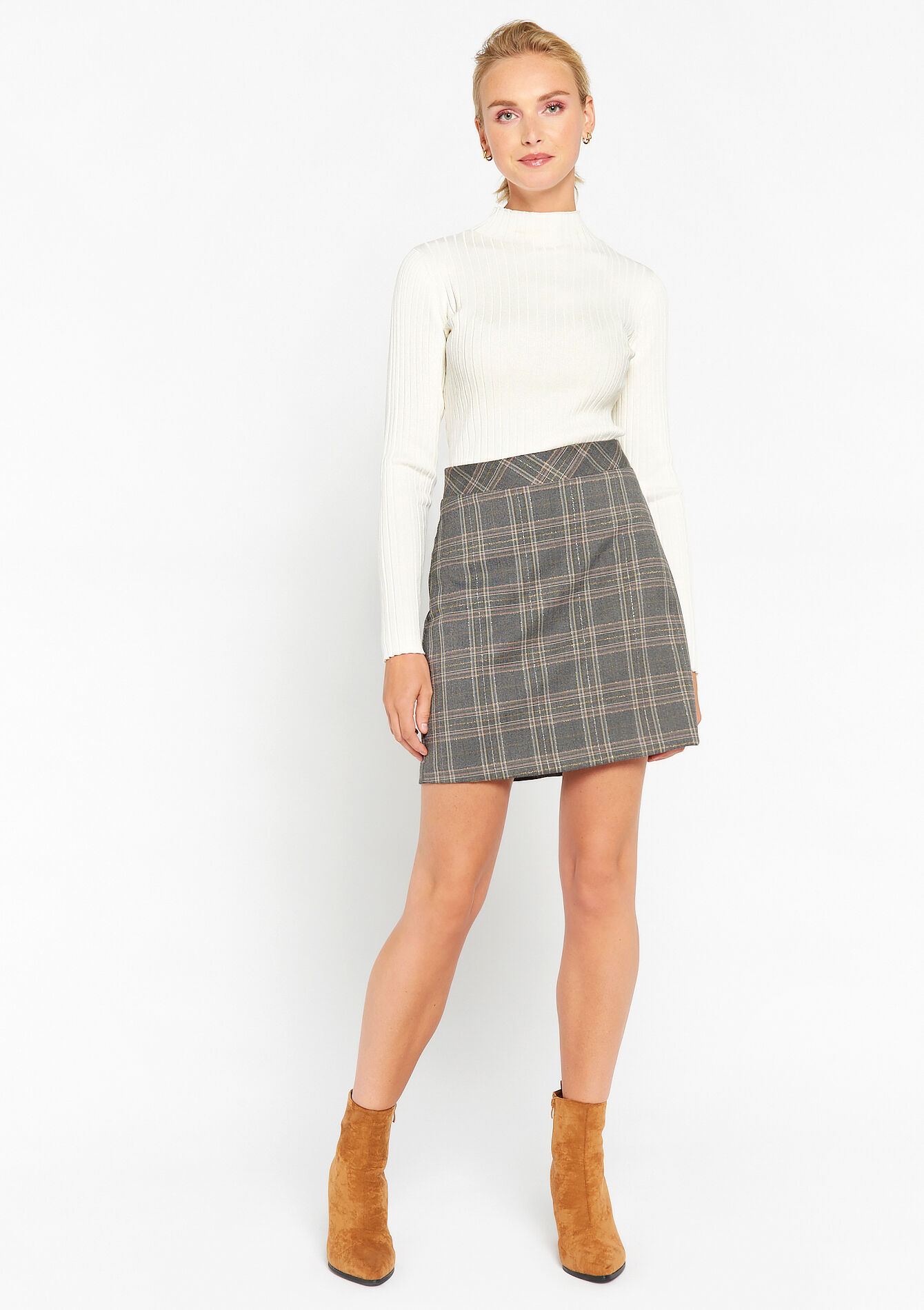 Jupe courte à carreaux, Jupe courte à carreaux - LT GREY - 07101161_2574