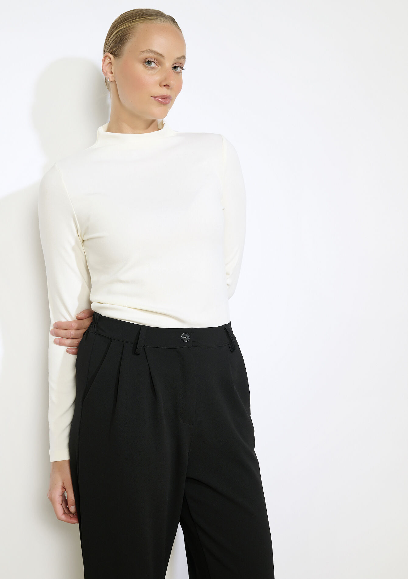 T-shirt lange mouwen met col, T-shirt lange mouwen met col - VANILLA WHITE - 02400351_1013