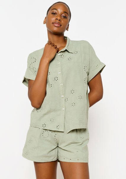 Shirt with broderie anglaise - KHAKI MINT - 05702506_2542