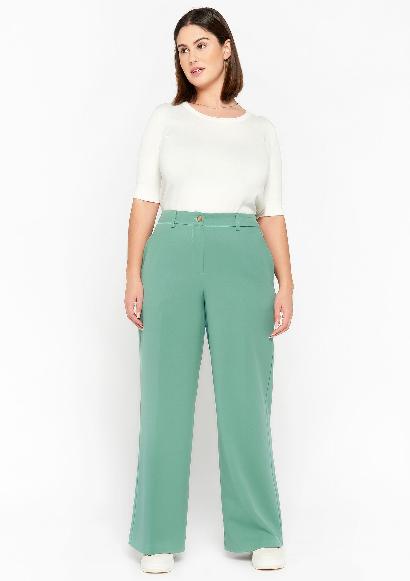 Wijde broek in keperstof, Wijde broek in keperstof - ALMOND GREEN - 06100501