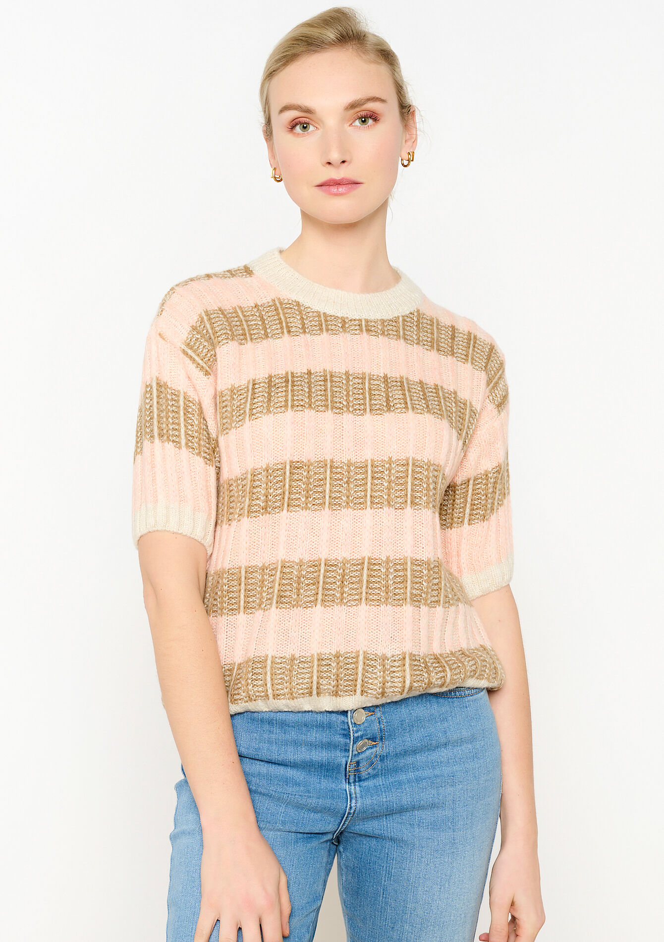 Geribbelde trui met korte mouwen, Geribbelde trui met korte mouwen - CORAL PINK - 04006465_1968