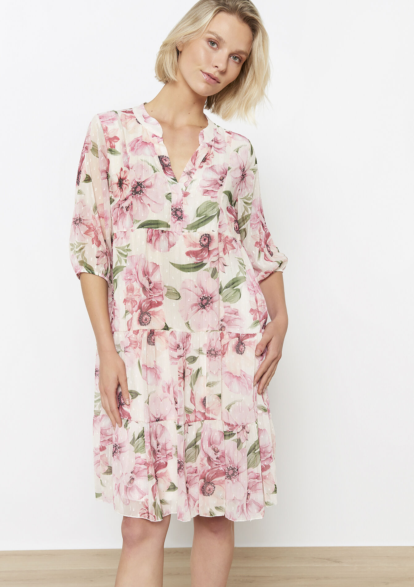 Pleated floral dress, Pleated floral dress - LIGHT PINK - 08104052