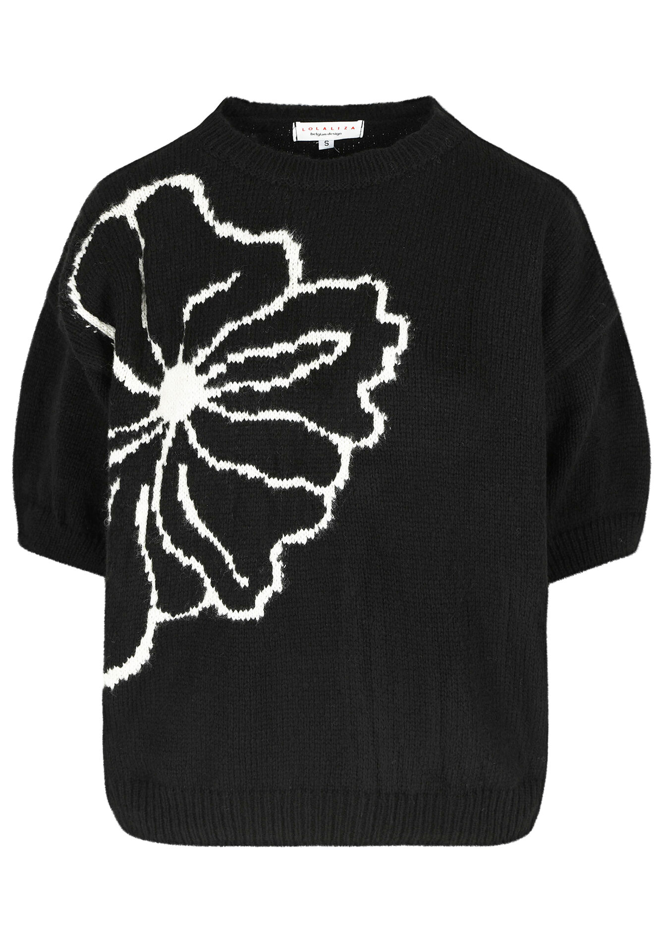 Pullover with flower, Pullover with flower - BLACK - 04006481_1119