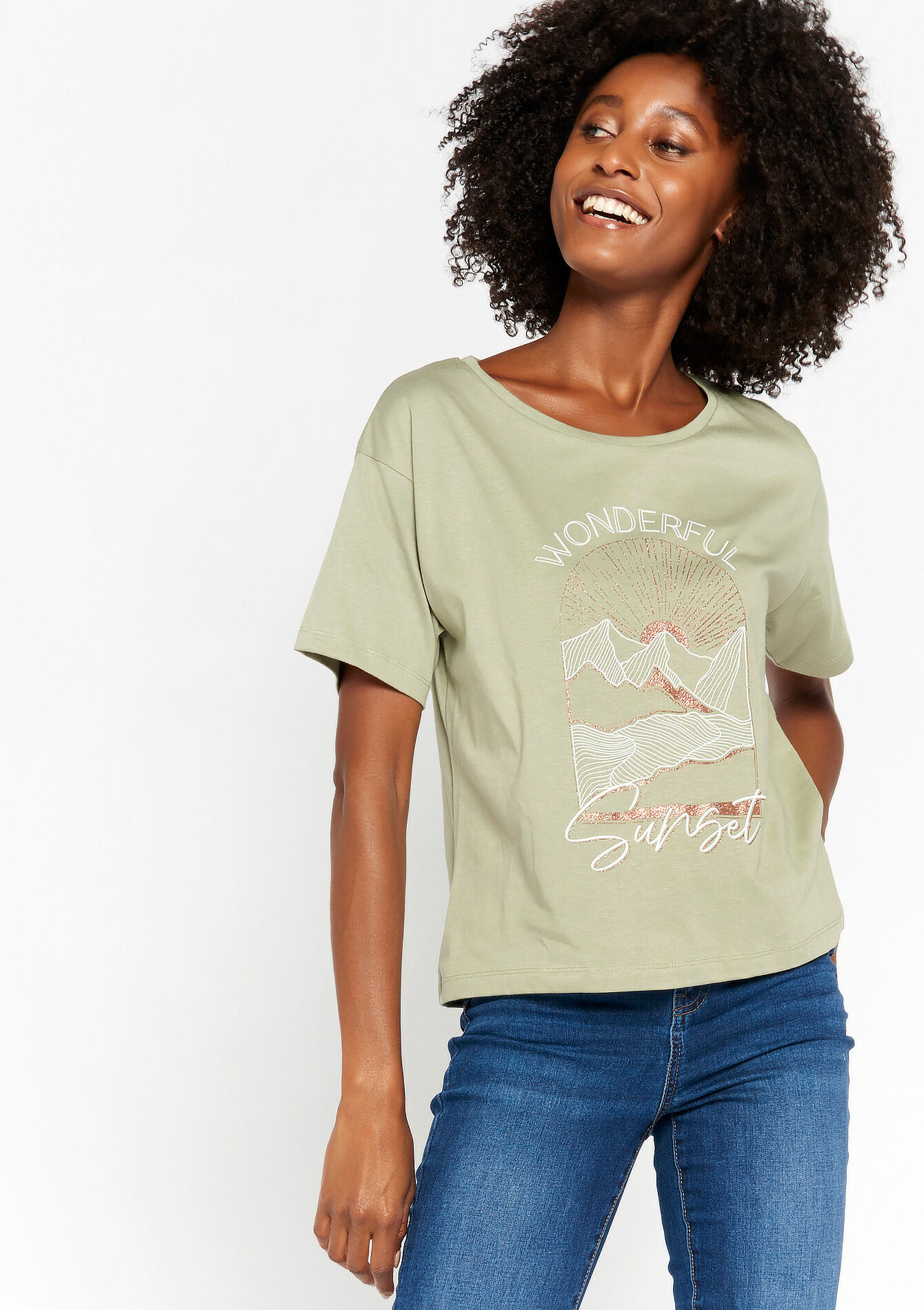 T-shirt met artwork - KHAKI MINT - 02301423_2542