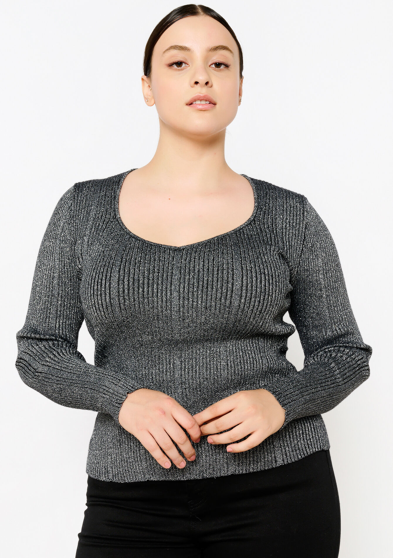 Ribbed jumper in lurex, Ribbed jumper in lurex - SILVER - 04006503_1059
