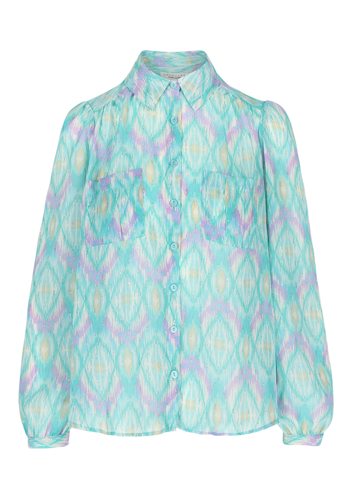 Lurex shirt with ikat print, Lurex shirt with ikat print - BLUE PASTEL - 05702370_3003