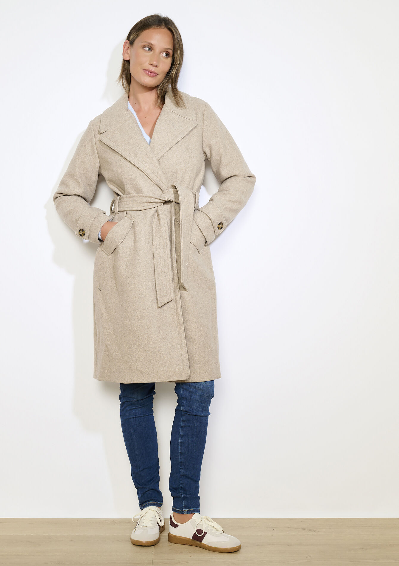 Gestructuurde jas met ceintuur, Gestructuurde jas met ceintuur - BEIGE CHINE - 23000748_4025