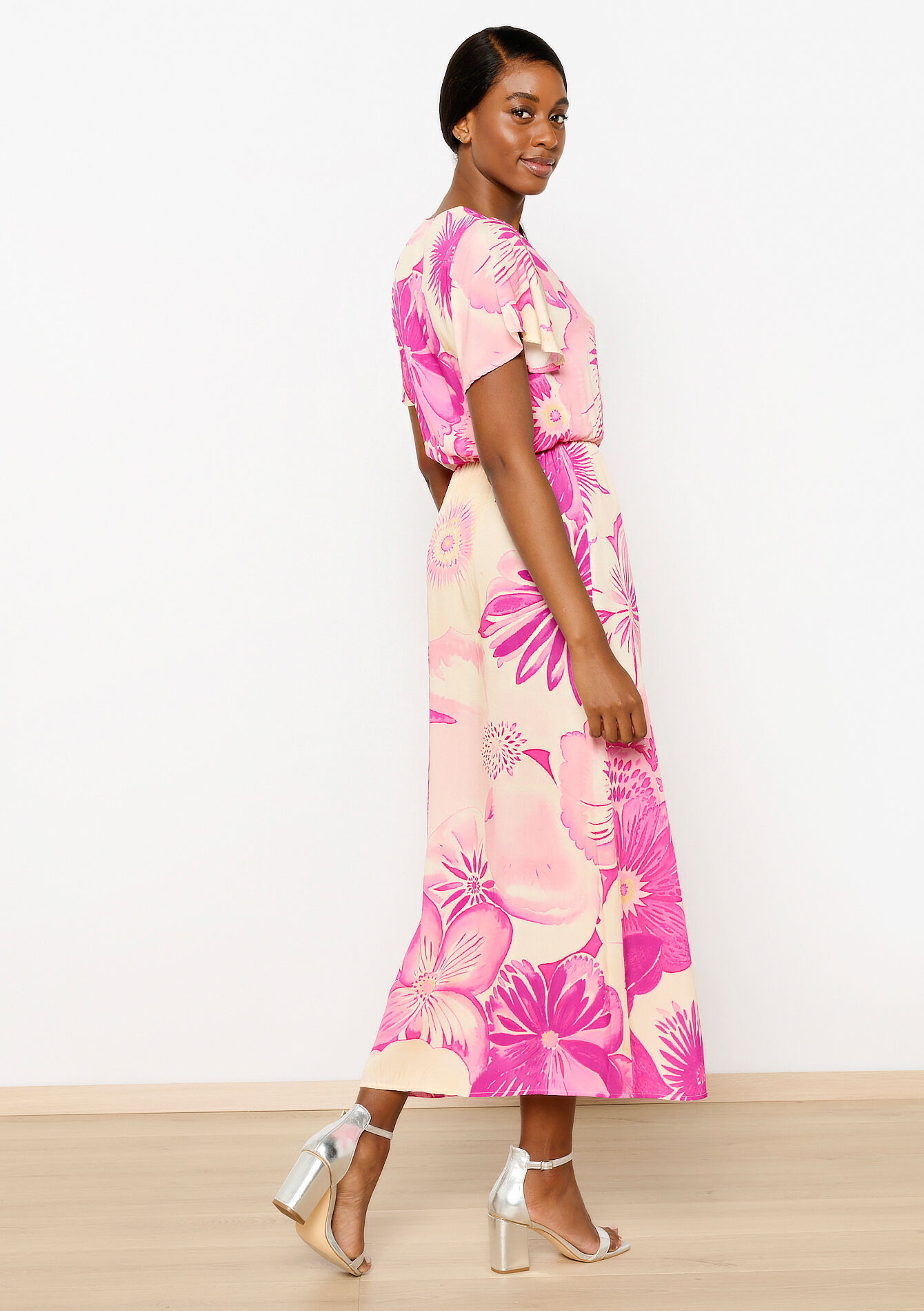 Robe longue à imprimé fleuri - FUCHSIA - 08103671_5626