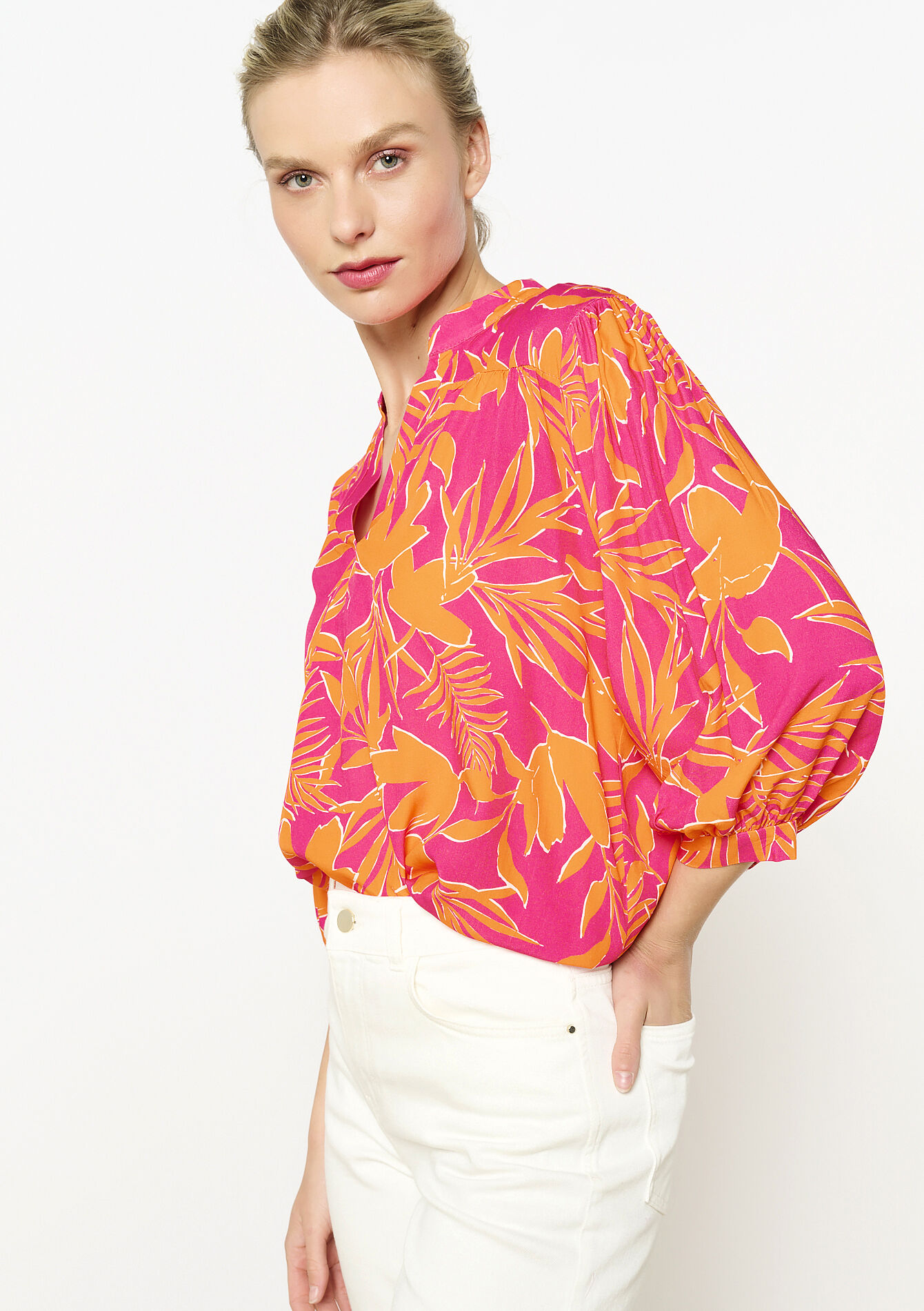 Losvallende print blouse, Losvallende print blouse - FUCHSIA - 05702831_5626
