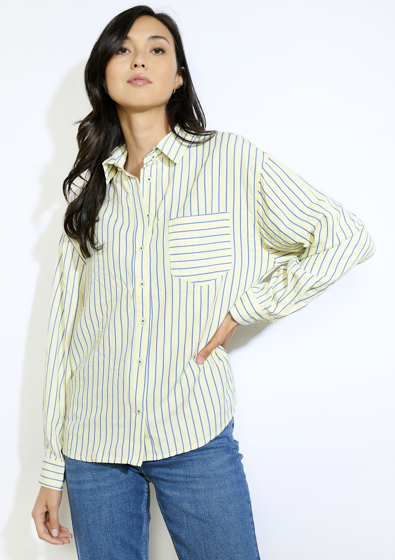 Losvallend gestreept hemd, Losvallend gestreept hemd - YELLOW PASTEL - 05702875_5004