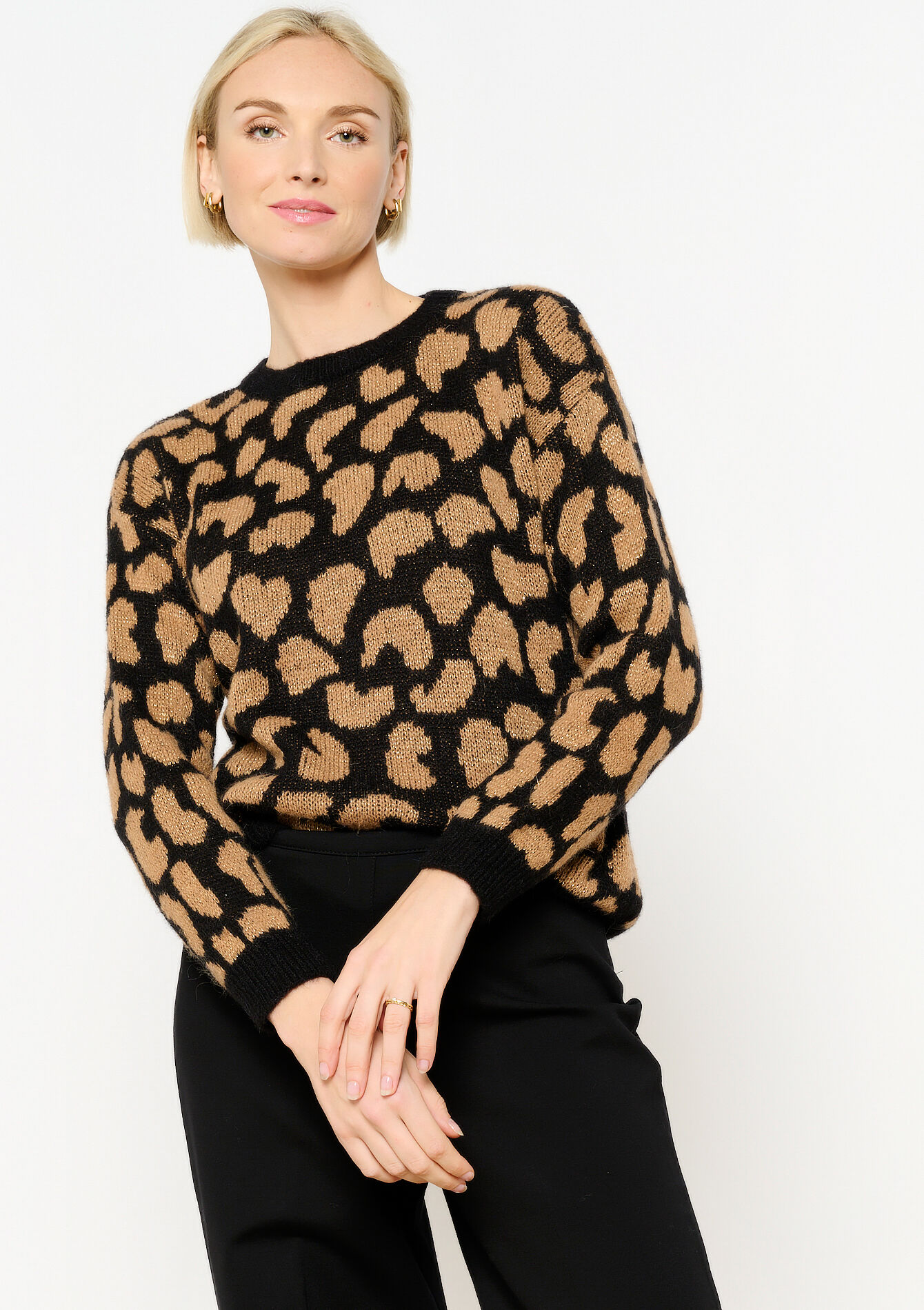 Jacquard trui met luipaardprint, Jacquard trui met luipaardprint - BLACK - 04006824_1119