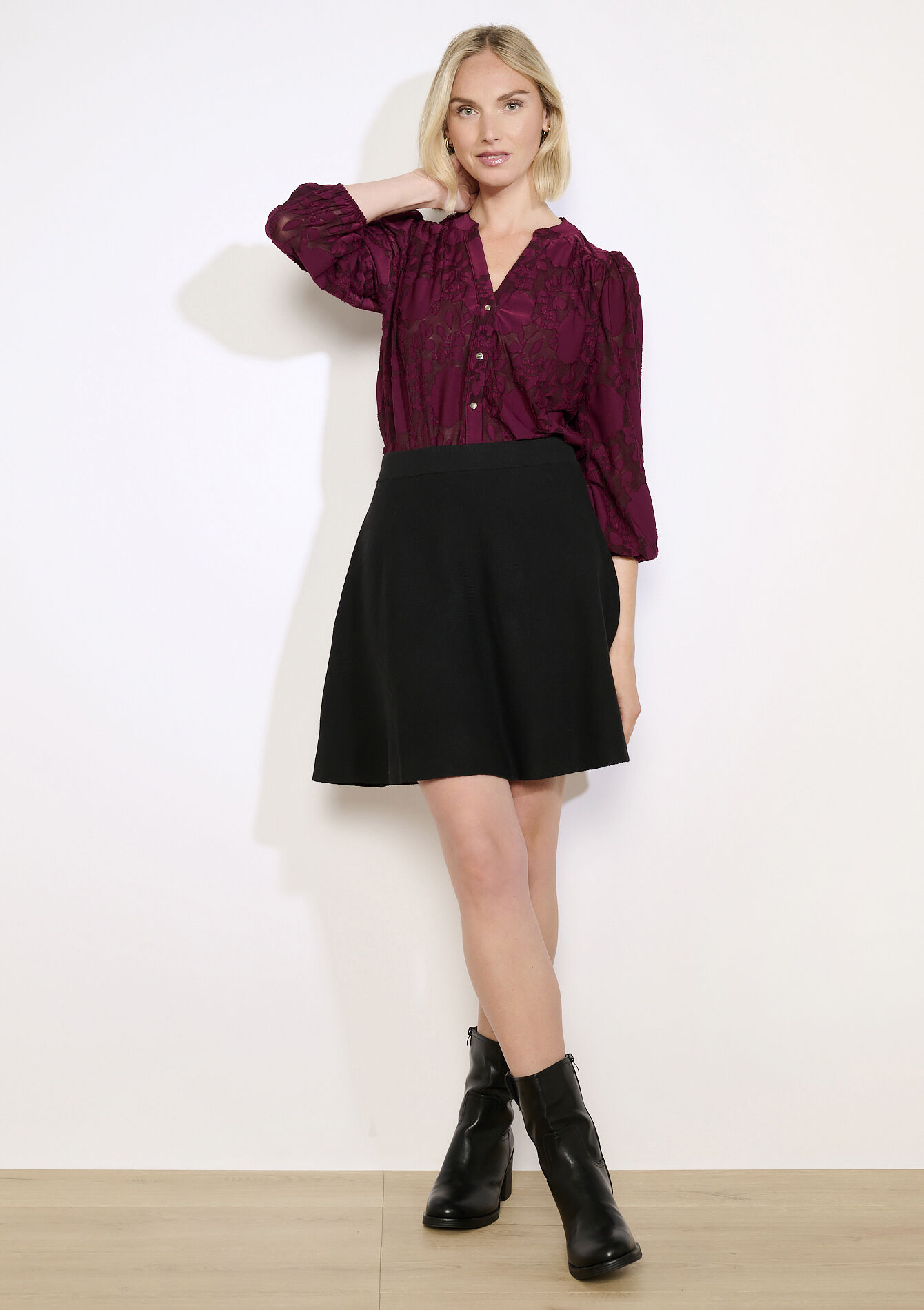 Textured jacquard top, Textured jacquard top - AUBERGINE - 02301965
