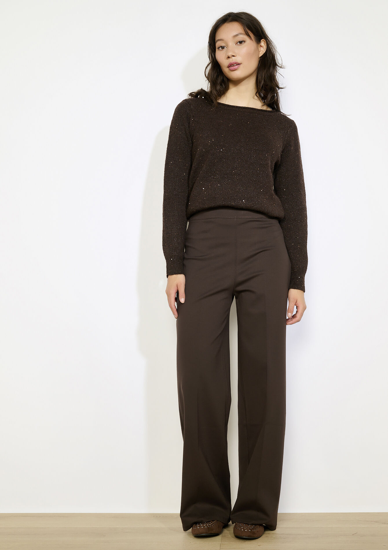 Pantalon évasé chic, Pantalon évasé chic - BROWN DARK CHOCOLATE - 06601049_3720