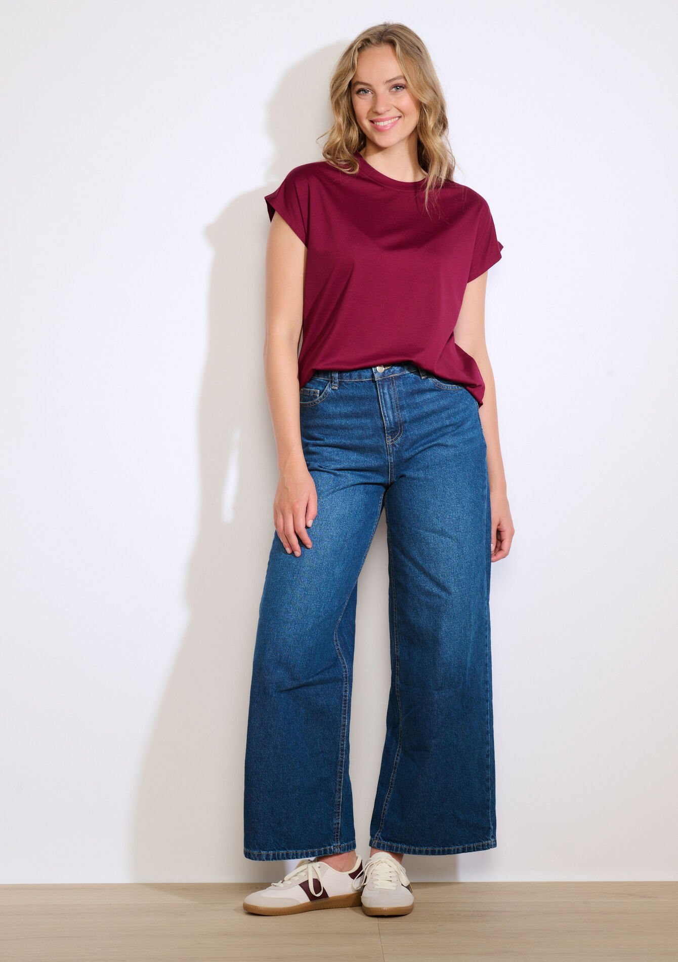 T-shirt fluide à épaules cap - AUBERGINE - 02301869_1537