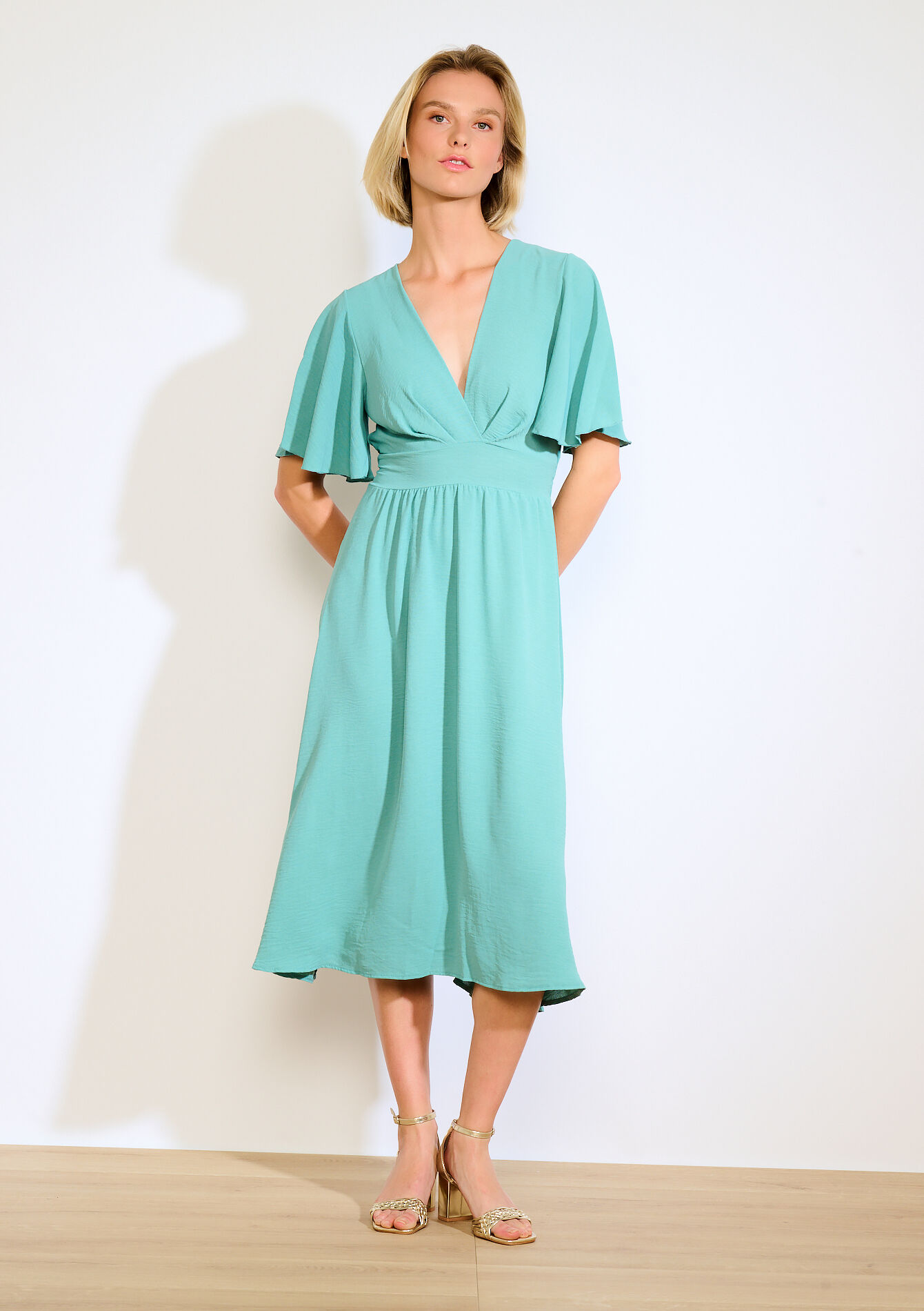 Flutter sleeve midi dress - MINT GREEN - 08104258_1723