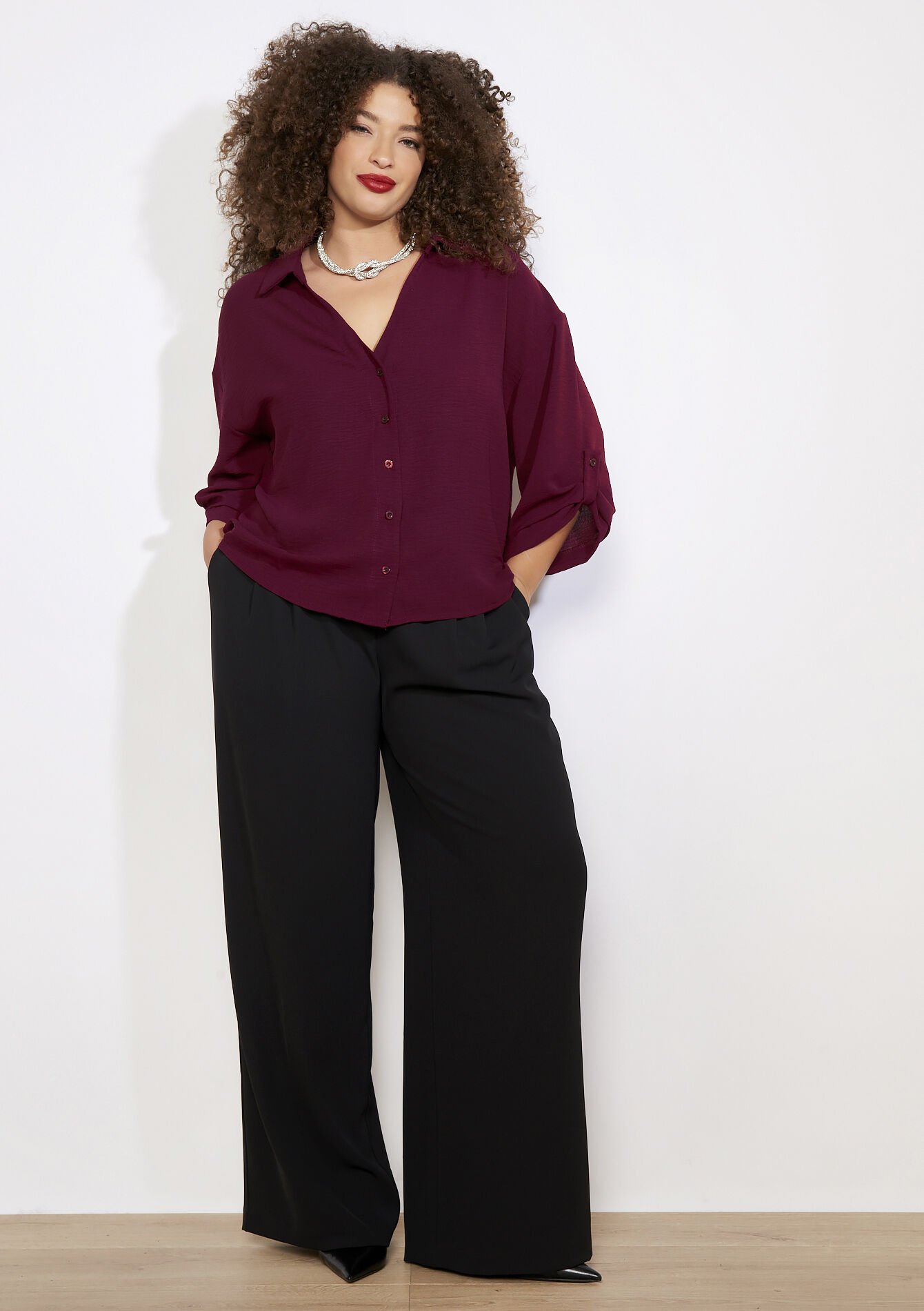 Losvallend overhemd met knopen, Losvallend overhemd met knopen - BORDEAUX WINE - 05702938_5514