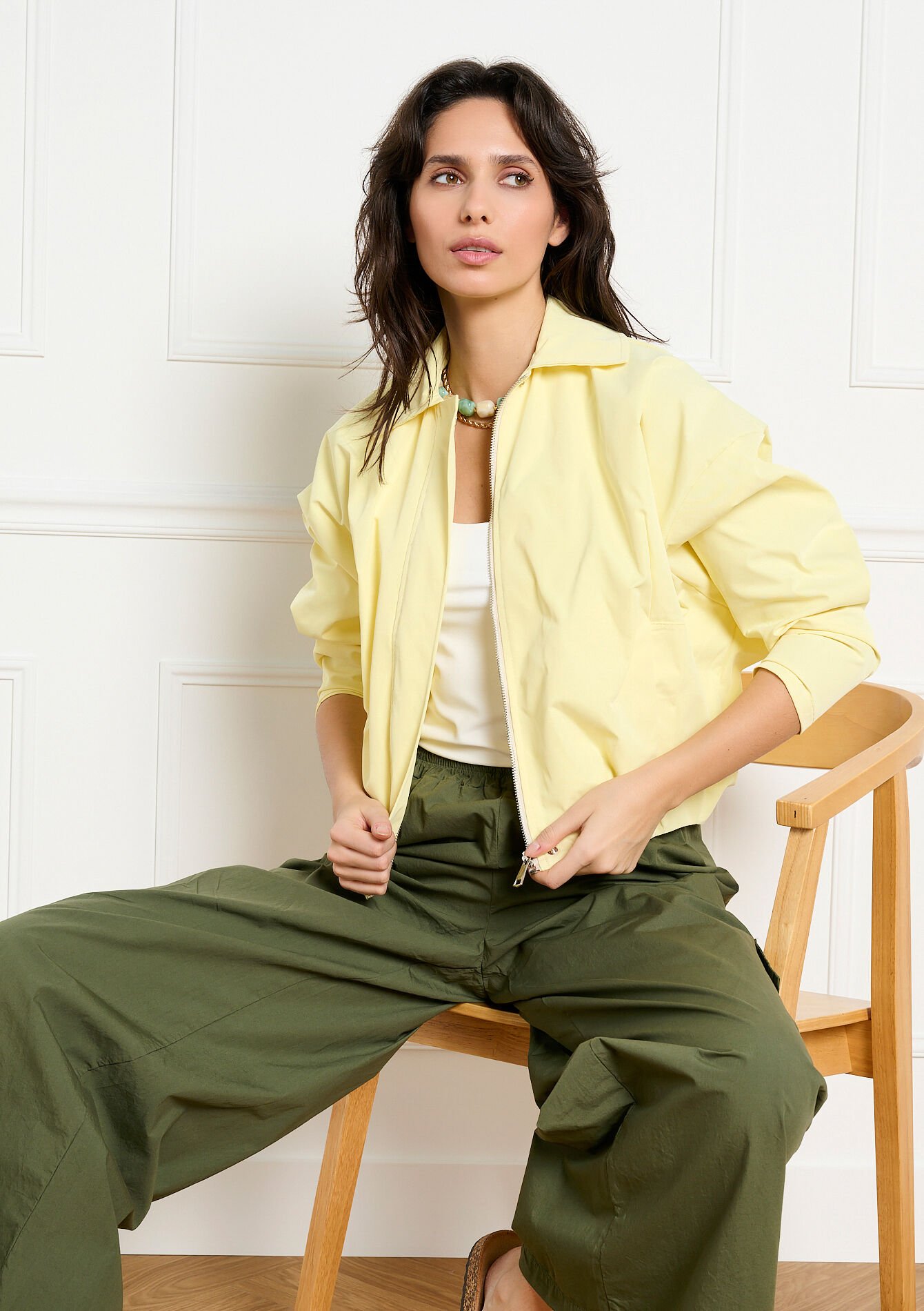 Cropped zip jacket, , back