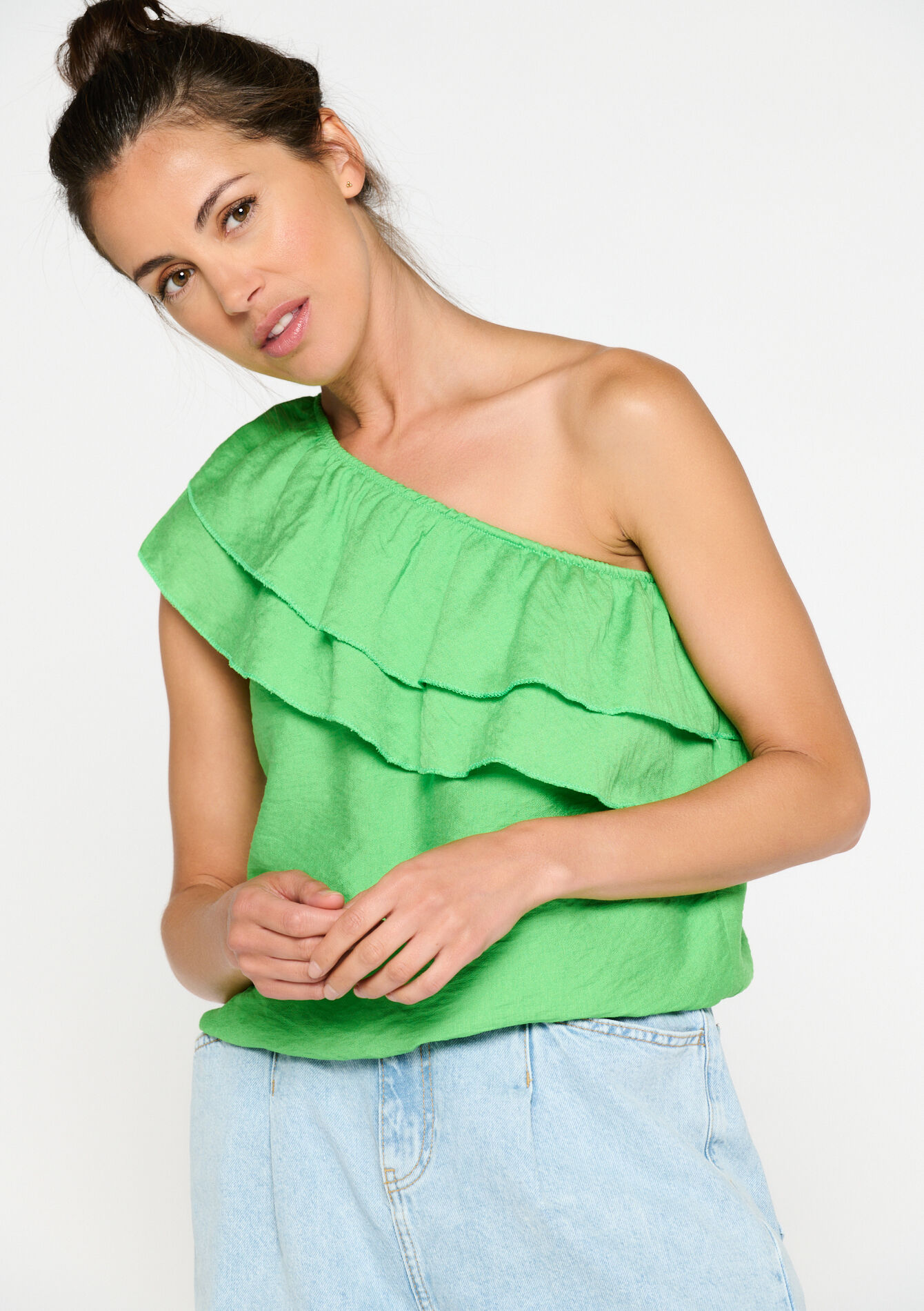 One-shoulder top - GREEN APPLE - 05702263_1783