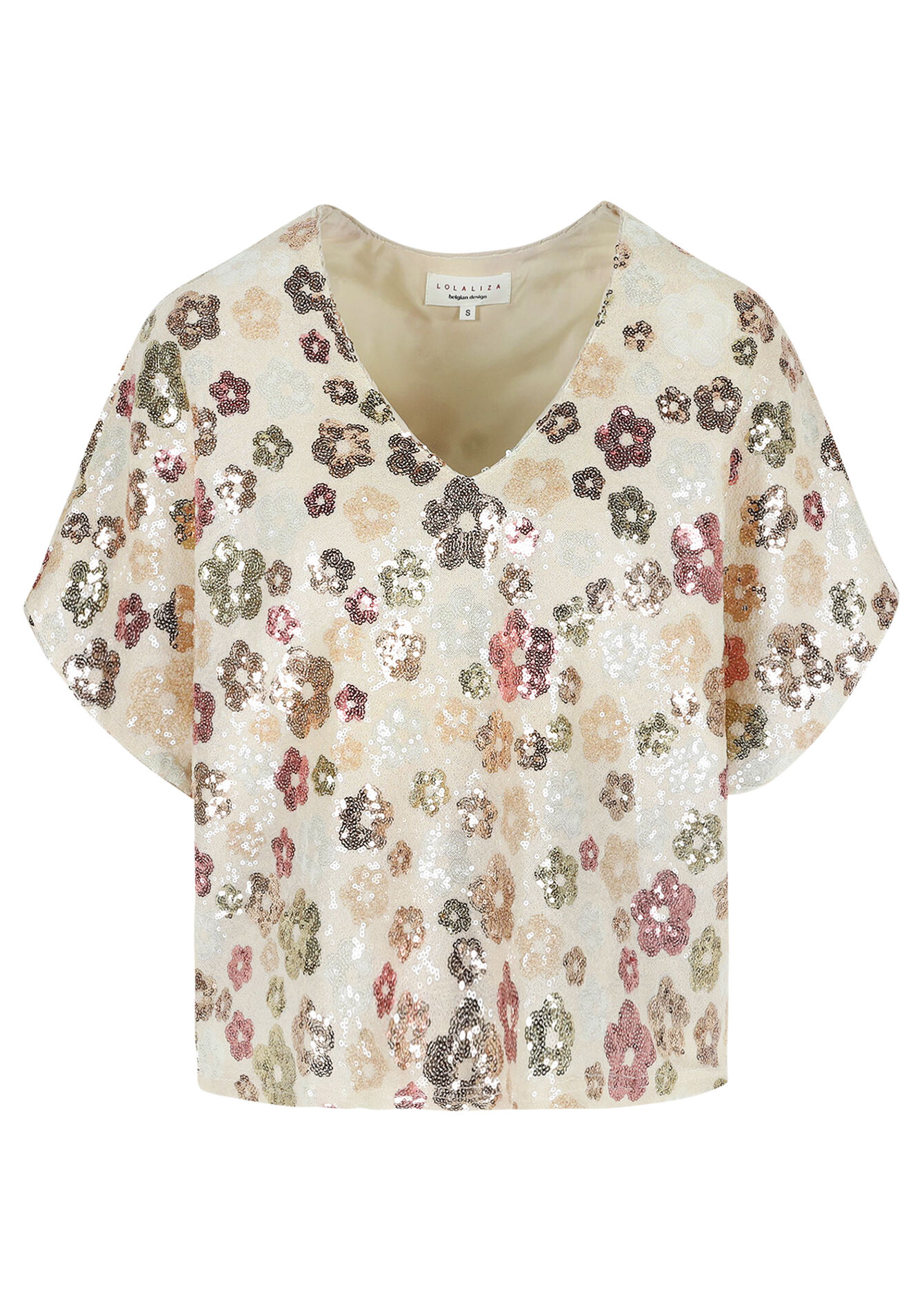 Blouse with sequins and flowers, Blouse with sequins and flowers - ECRU PEACH - 05702756_2564