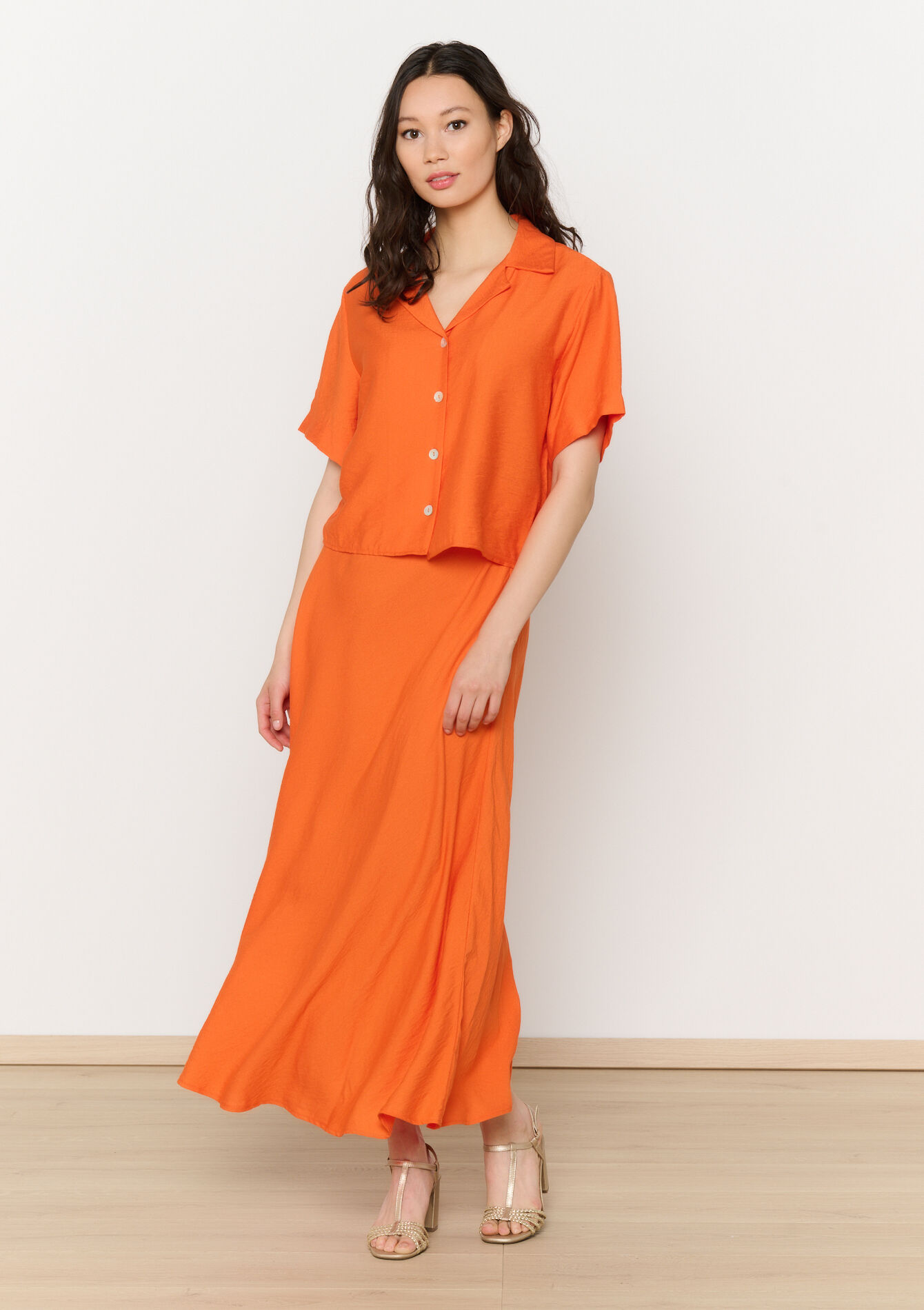 Losvallende maxi-rok, Losvallende maxi-rok - ORANGE BRIGHT - 07101371_1255