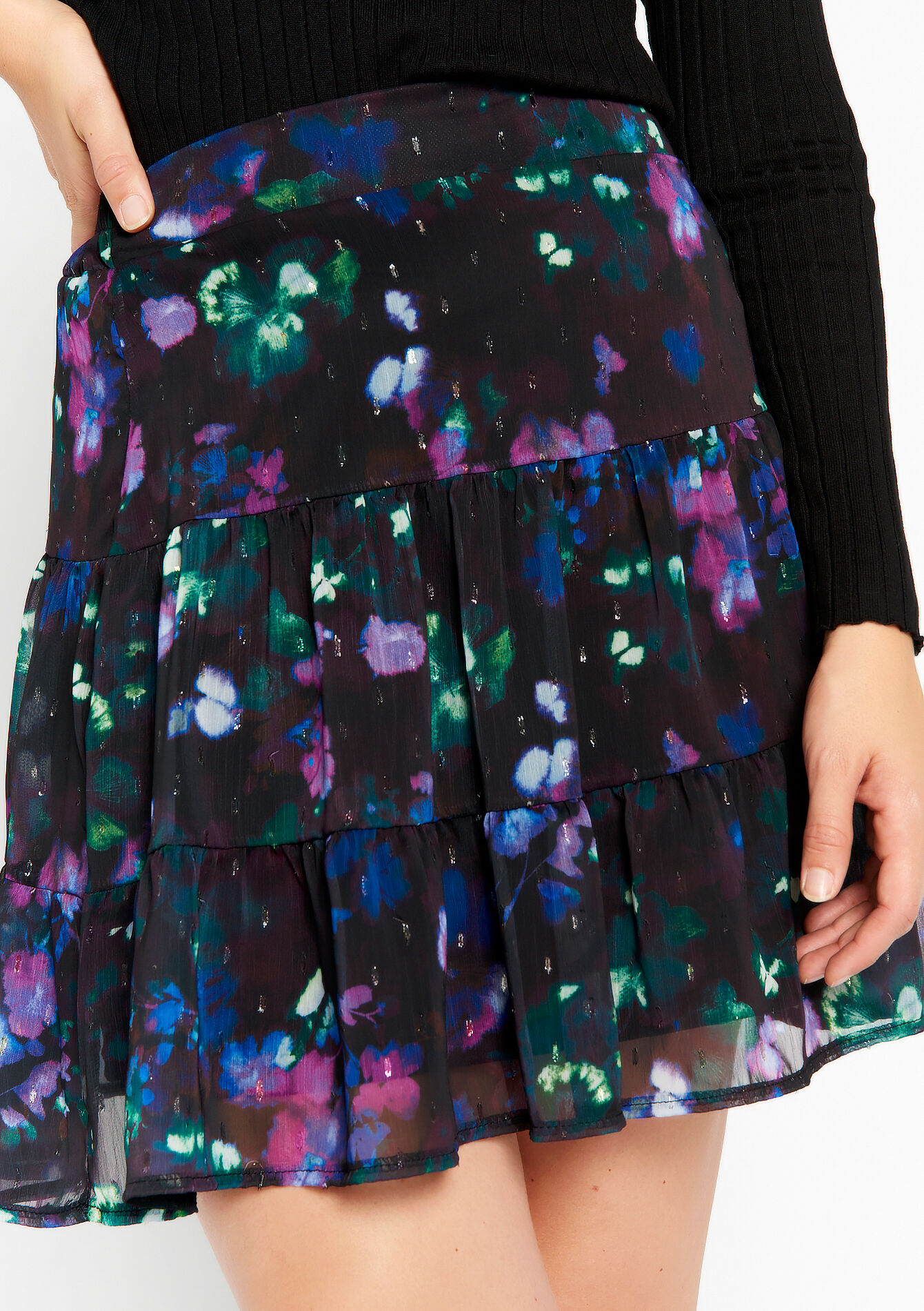 Skirt with blurry print - BLACK - 07101166_1119