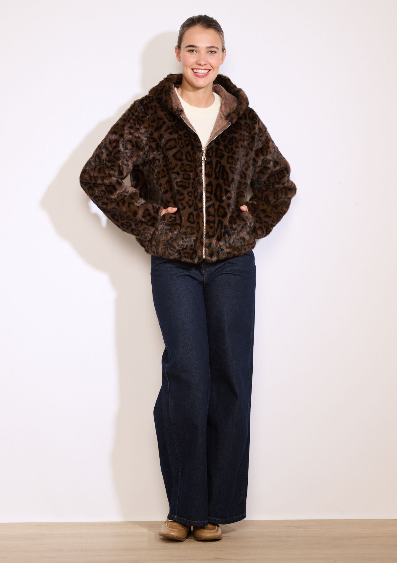 Korte jas met luipaardprint, Korte jas met luipaardprint - BROWN DARK CHOCOLATE - 23000779_3720