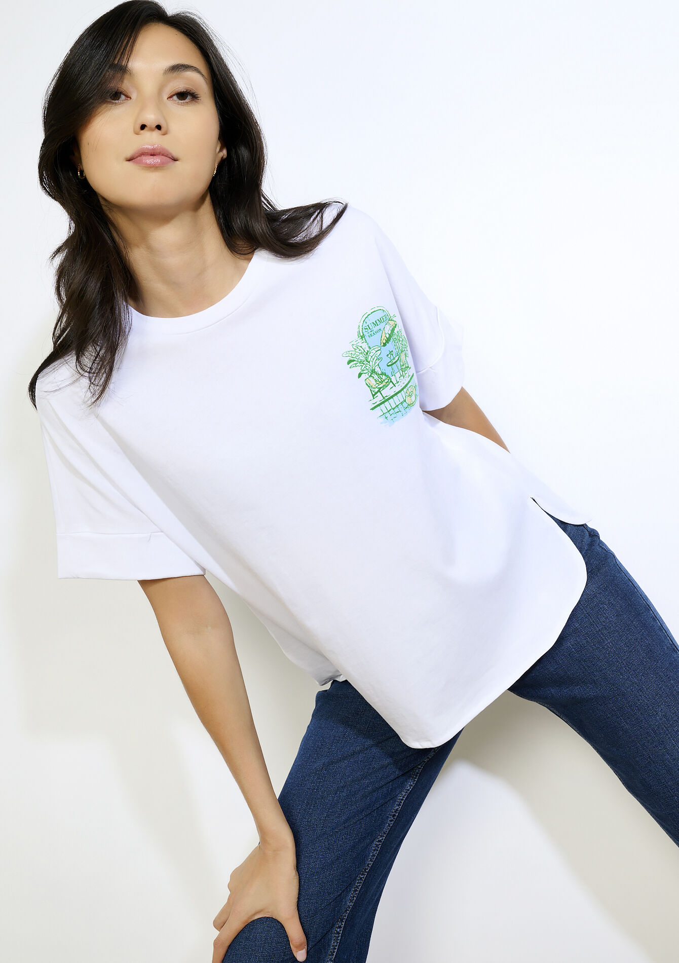 T-shirt à motif estival, T-shirt à motif estival - OFFWHITE - 02301918_1001