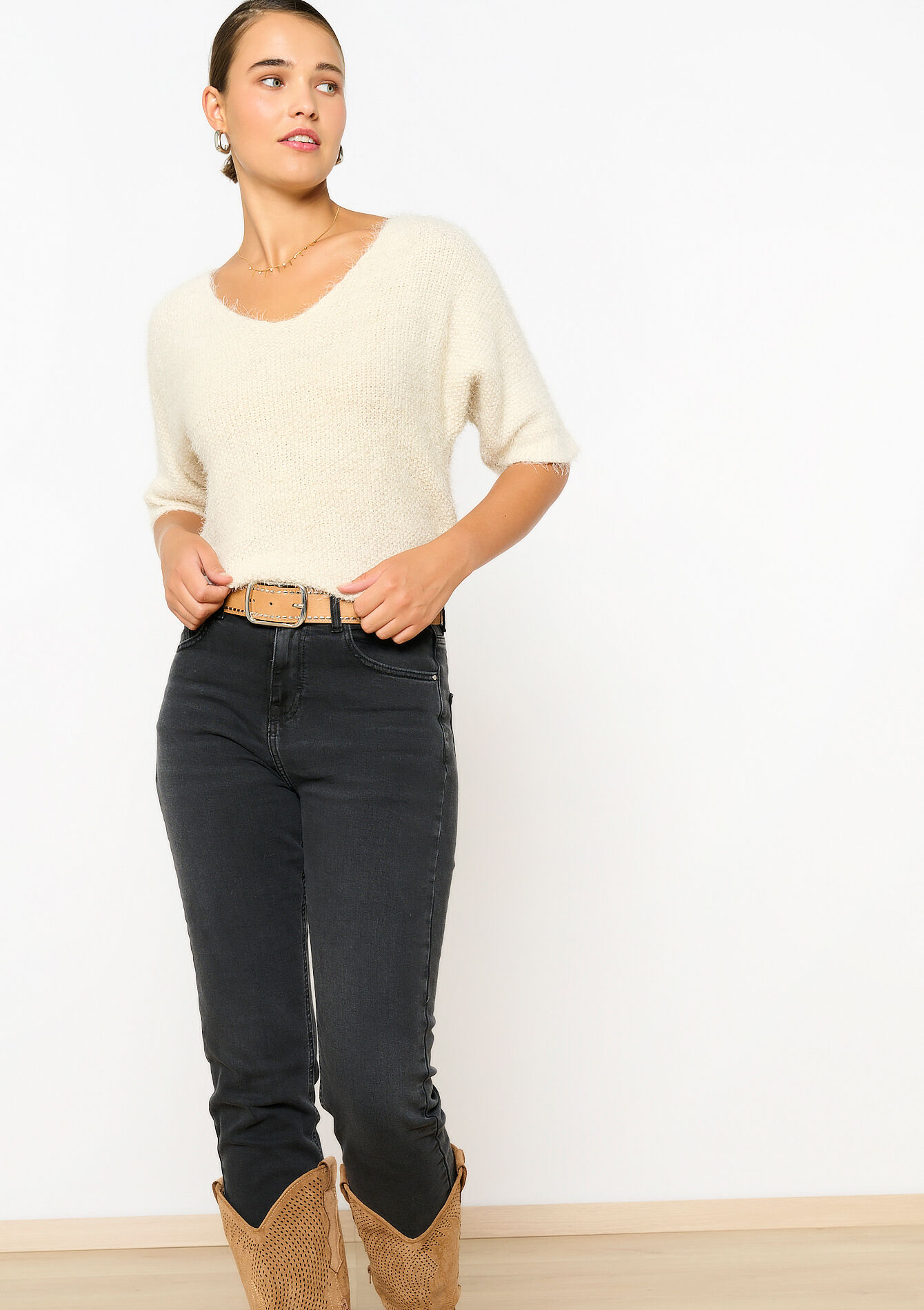 Belt with studs - CAMEL CINNAMON - 14001815_3835