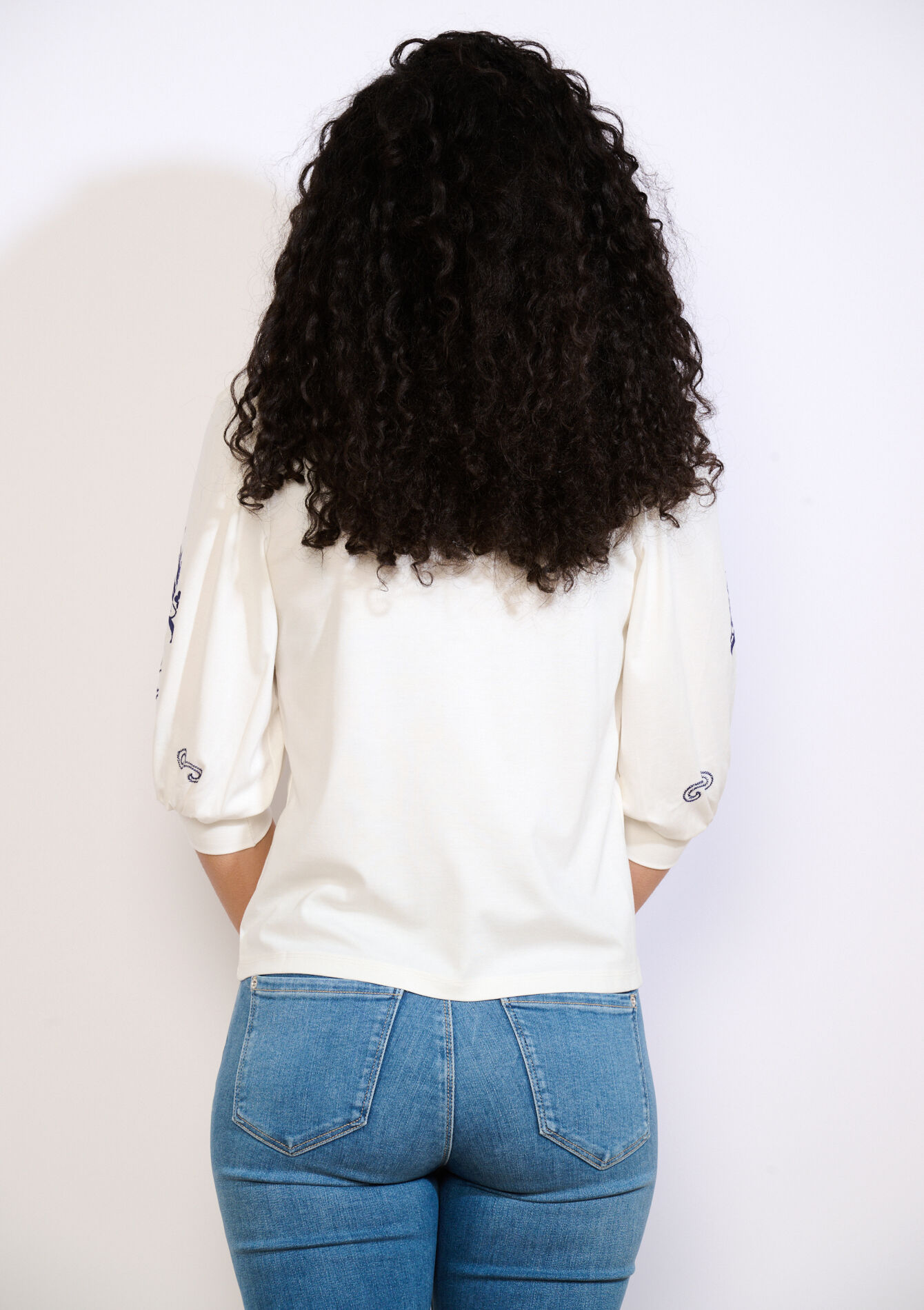 Geborduurd top met ballonmouwen - OFFWHITE - 02301999_1001