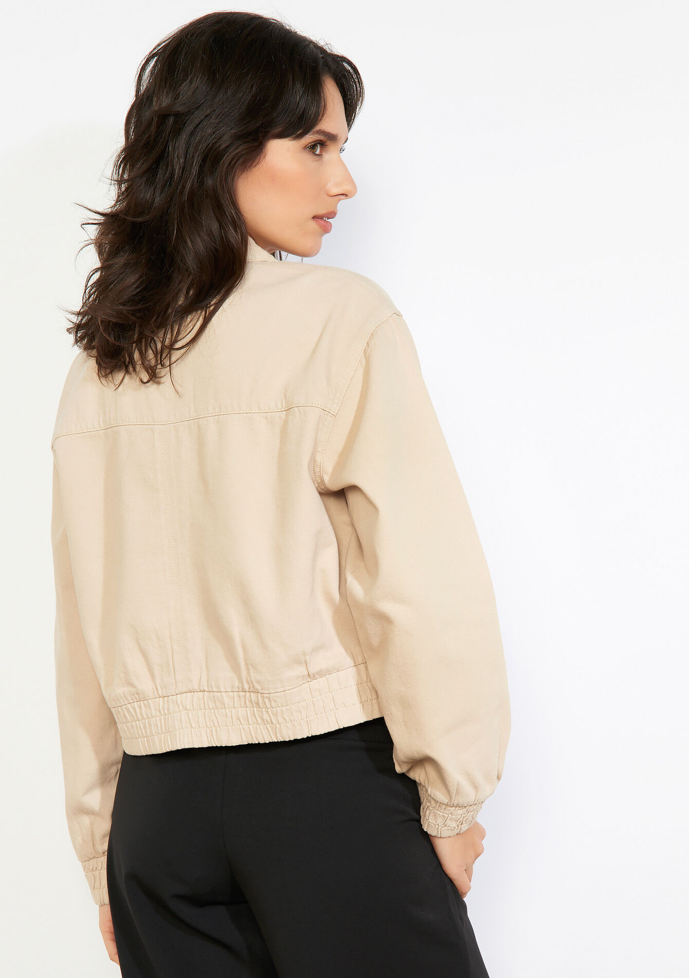 Cropped zip jacket - LT BEIGE - 09101104_2527