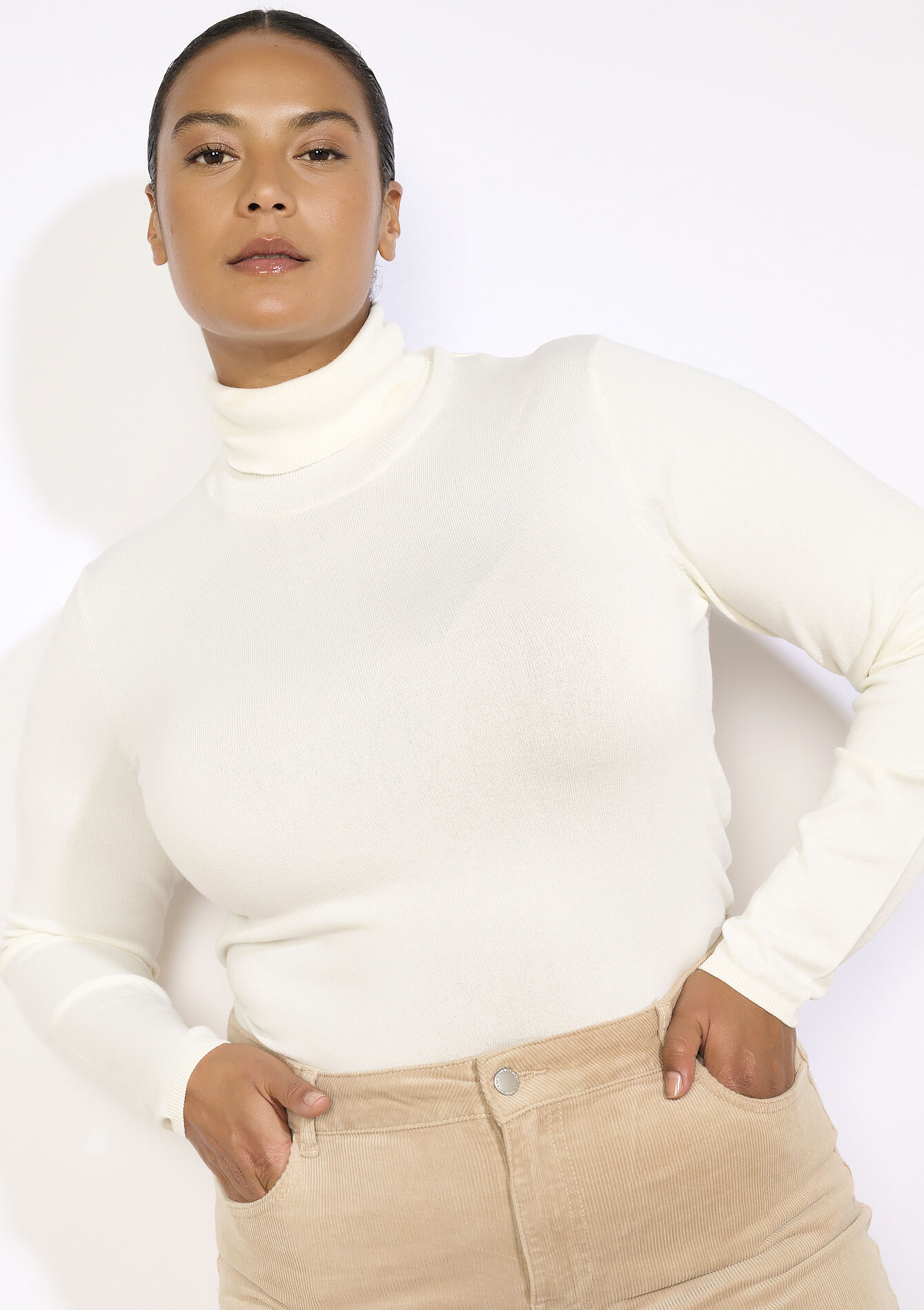 Lightweight roll-neck top, Lightweight roll-neck top - ECRU PEACH - 04101276_2564