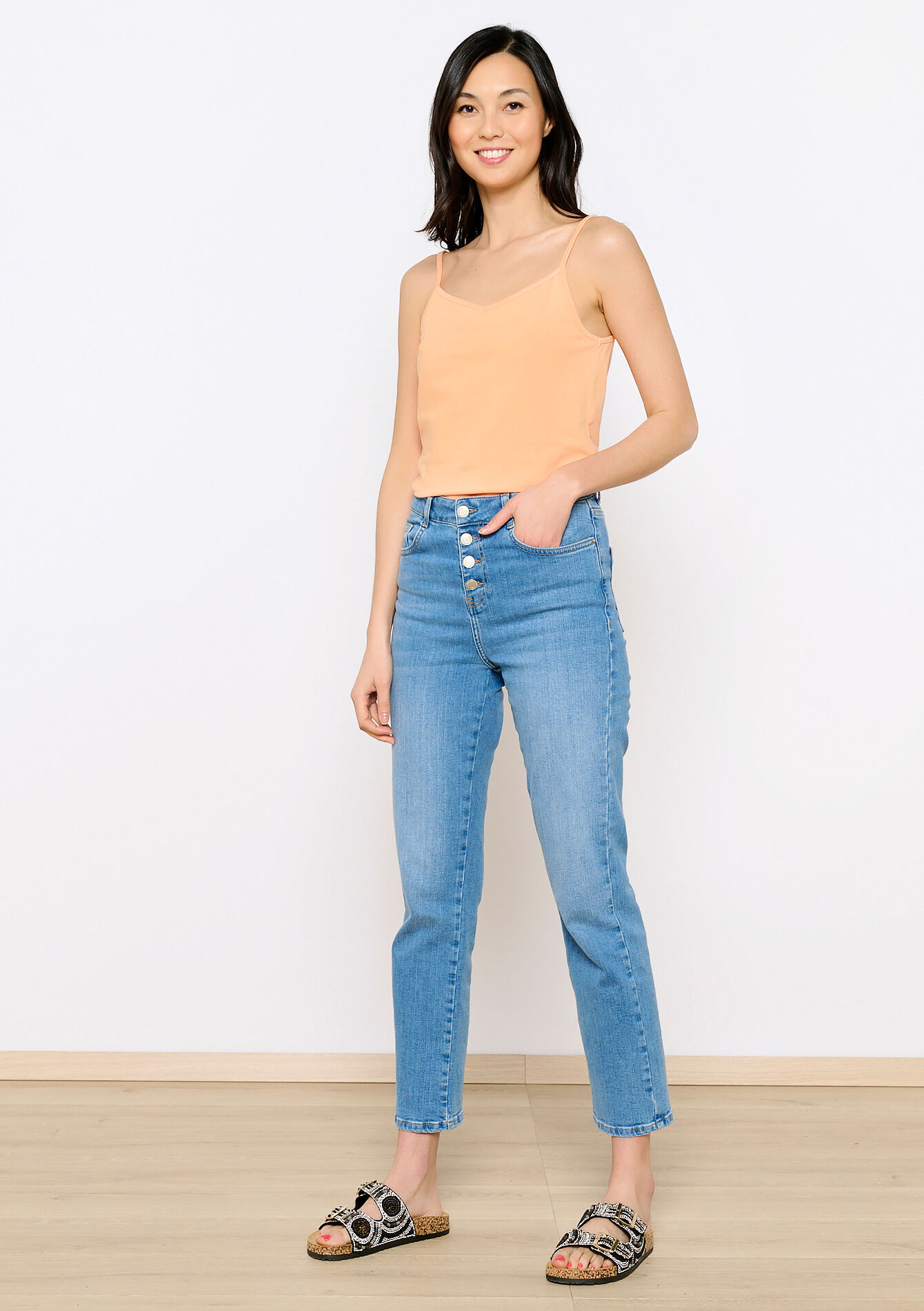 Top met spaghetti-bandjes, Top met spaghetti-bandjes - PASTEL PEACH - 02200377_1974