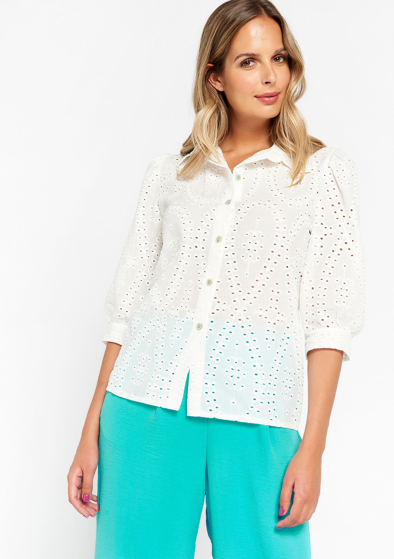 Hemd met broderie anglaise - OPTICAL WHITE - 05702270_1019