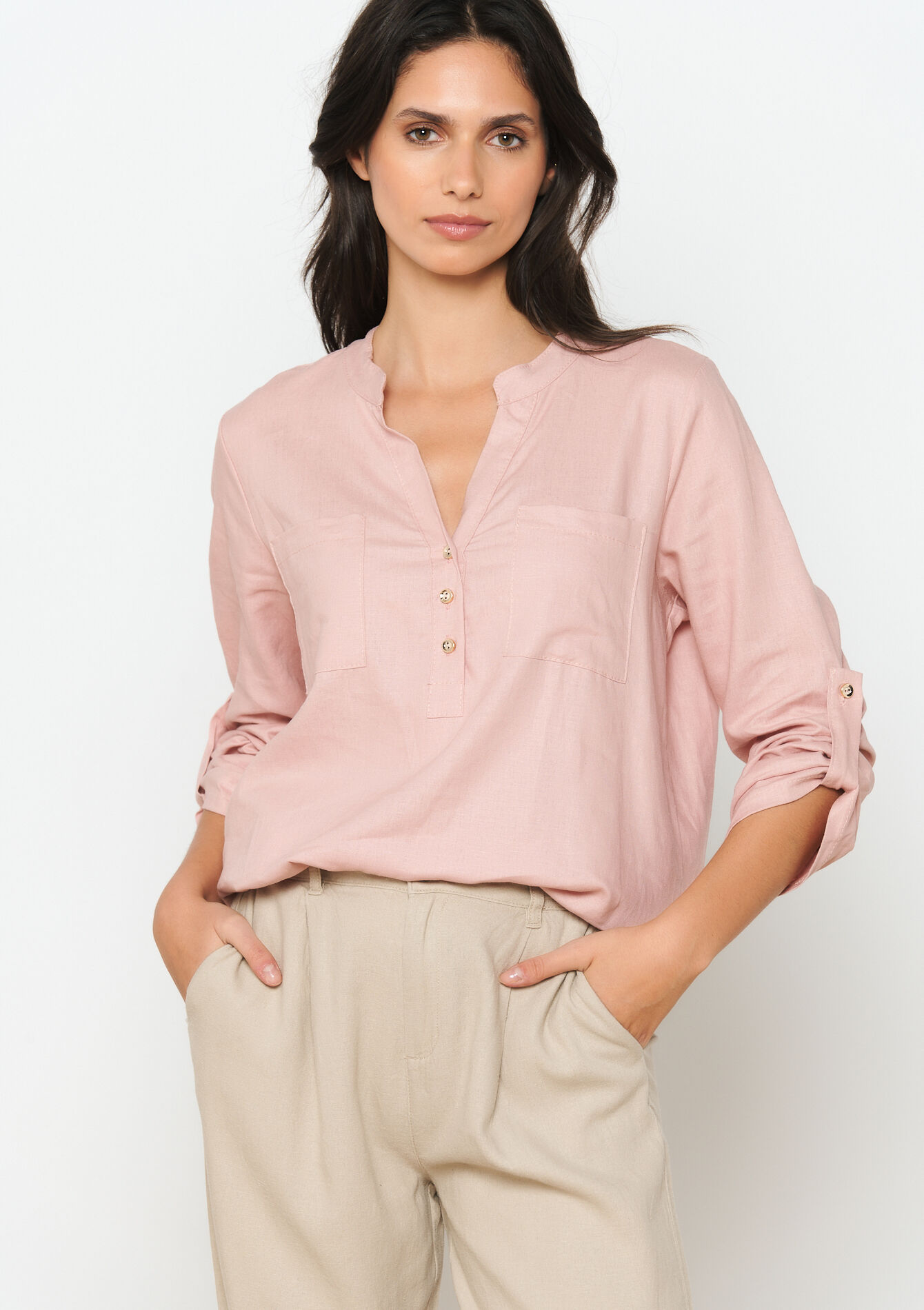 Hemd van linnenmix, Hemd van linnenmix - NUDE PINK - 05702482_1301