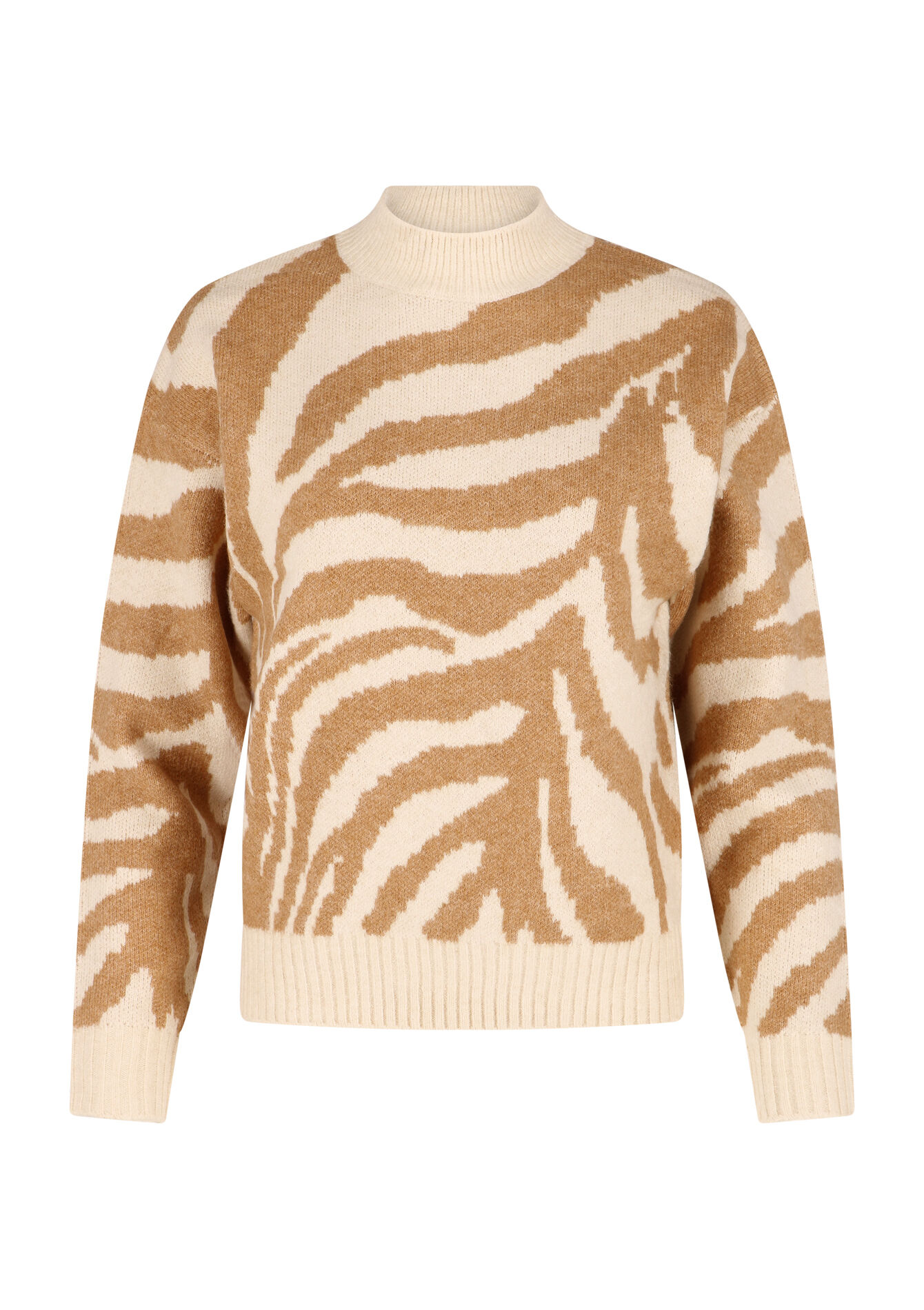 Jacquard pullover with zebra print, Jacquard pullover with zebra print - LIGHT CAMEL - 04006163_3814