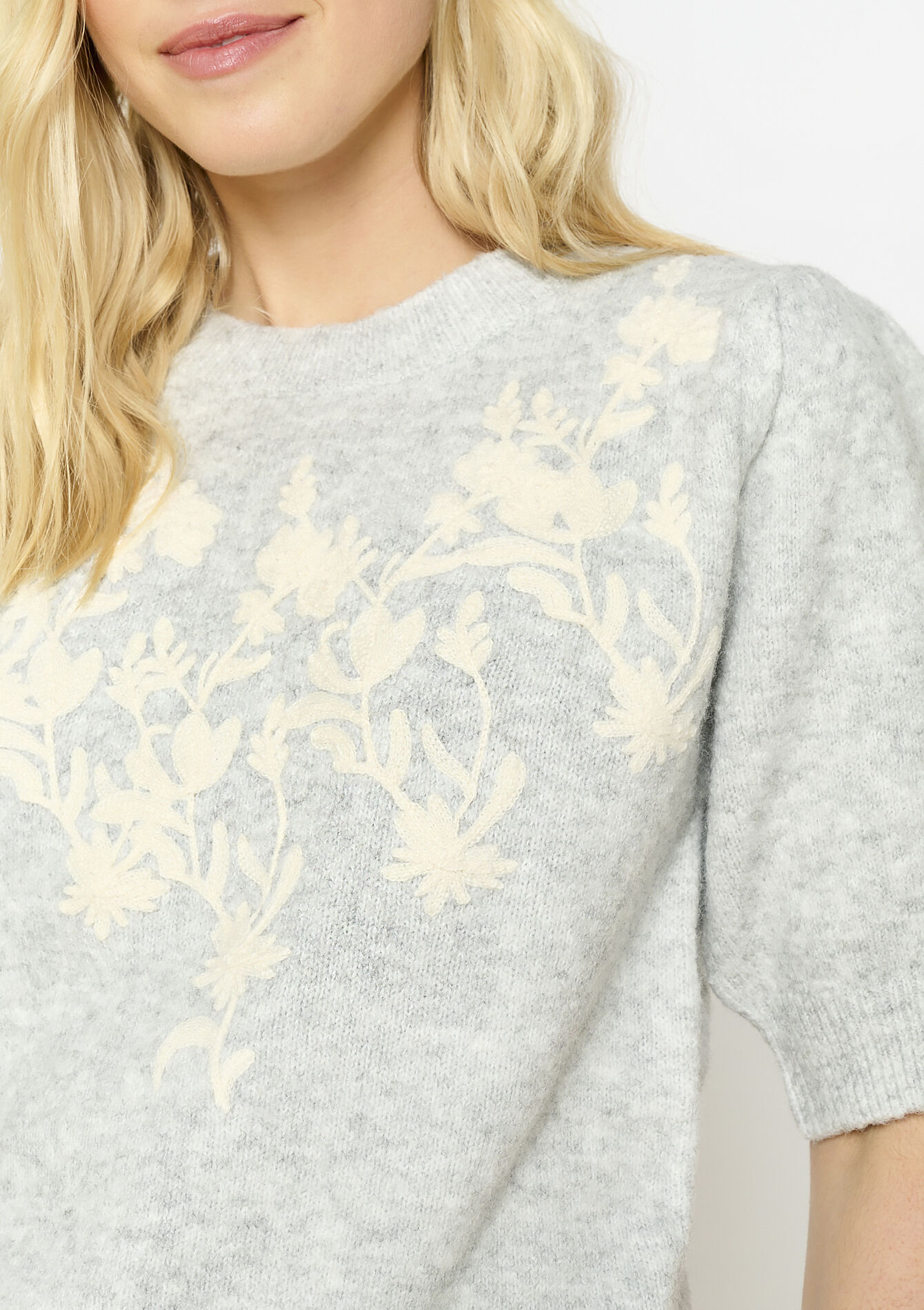 Pull broderie florale - LT GREY - 04006842_2574