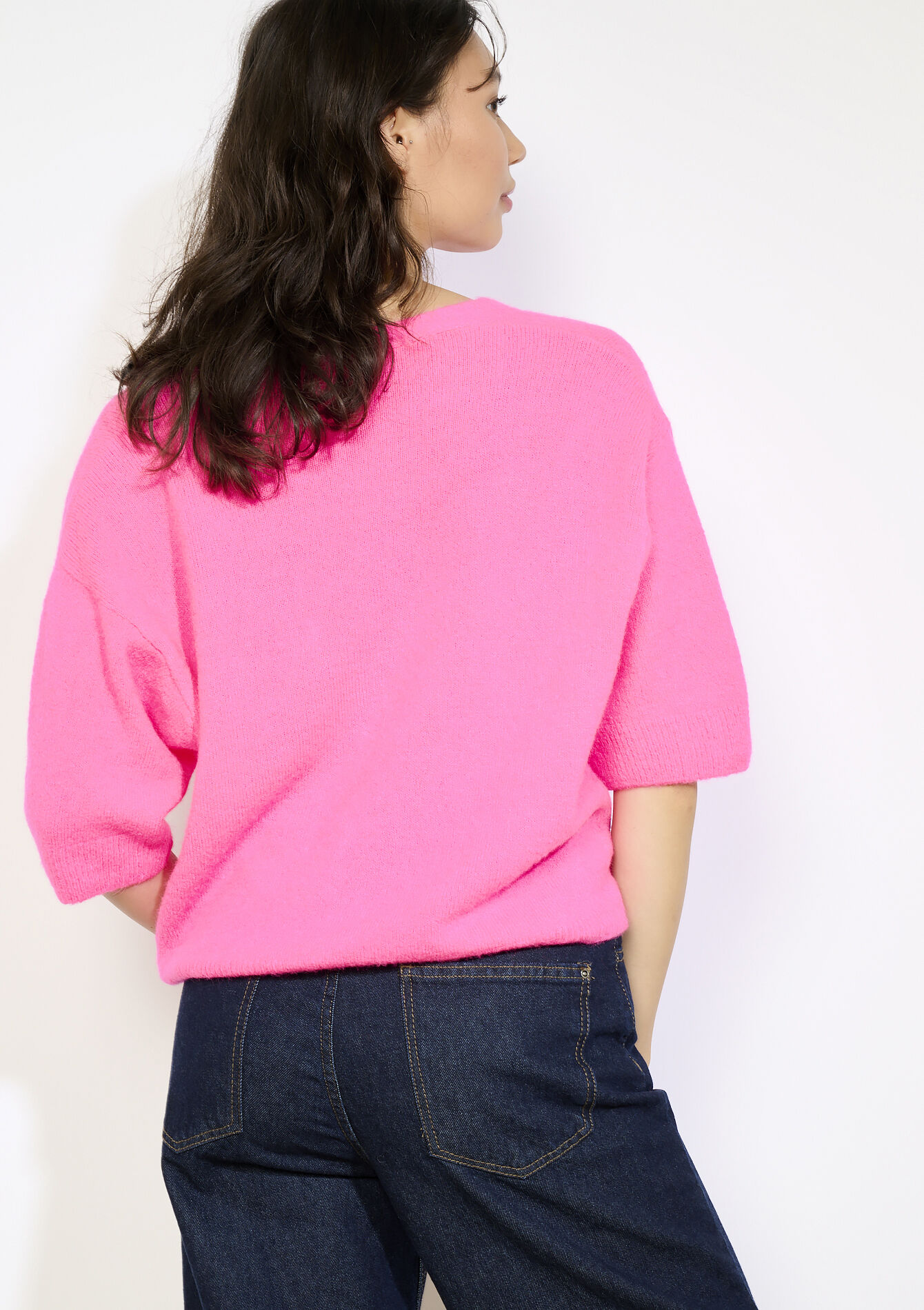 Cropped cardigan with bold buttons, Cropped cardigan with bold buttons - FUCHSIA - 04101356_5626