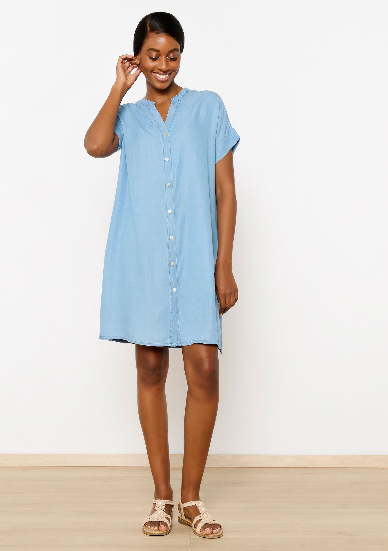 Boxy T-shirtjurk in tencel, Boxy T-shirtjurk in tencel - BLUE BLEACHED - 08103686_0502