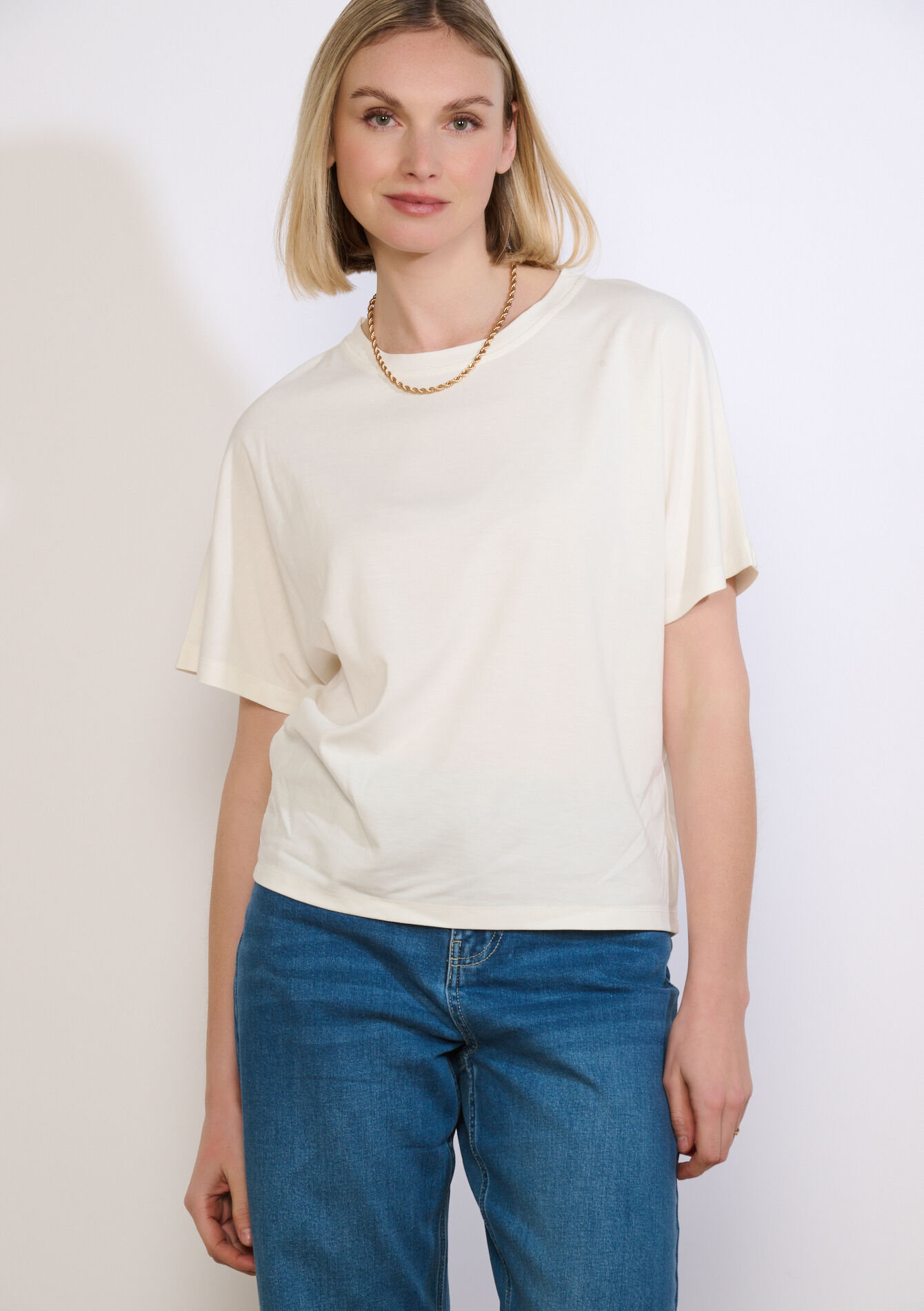 Losvallend T-shirt met korte mouw, , back