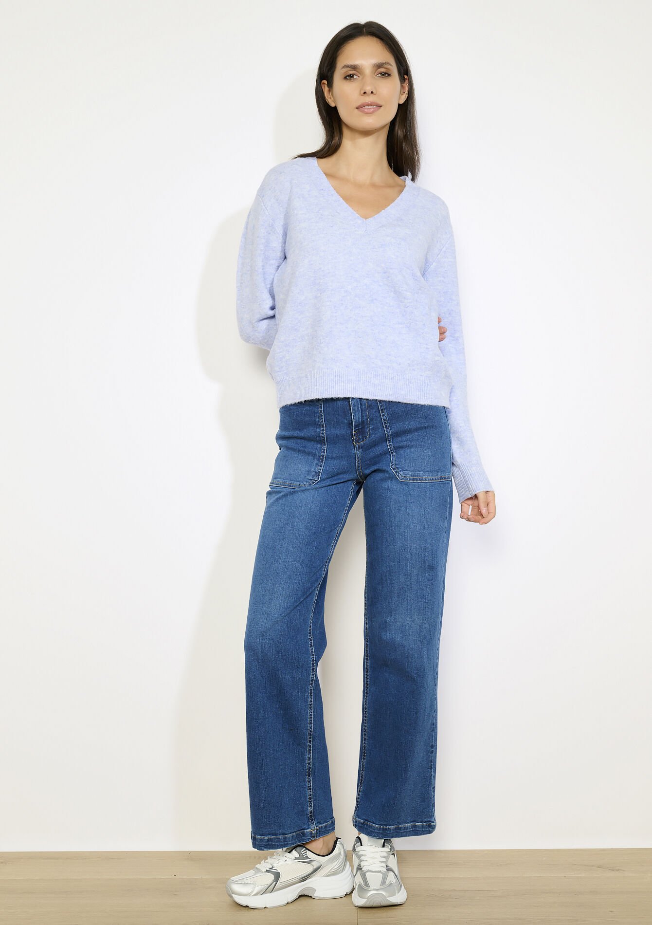 Zachte V-hals trui, Zachte V-hals trui - BLUE PASTEL - 04006974_3003