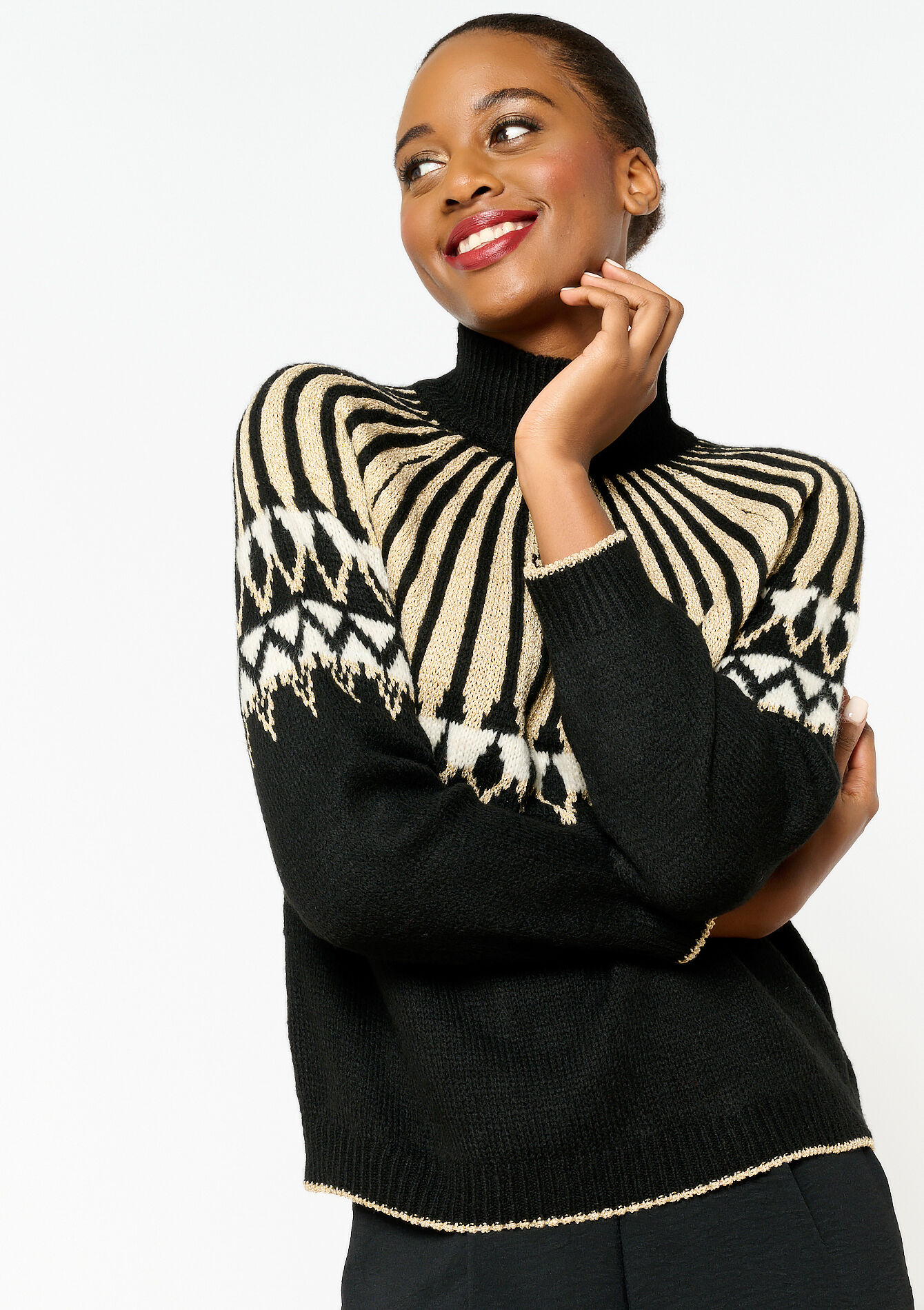 Jacquard pullover with pattern, Jacquard pullover with pattern - BLACK - 04006404_1119